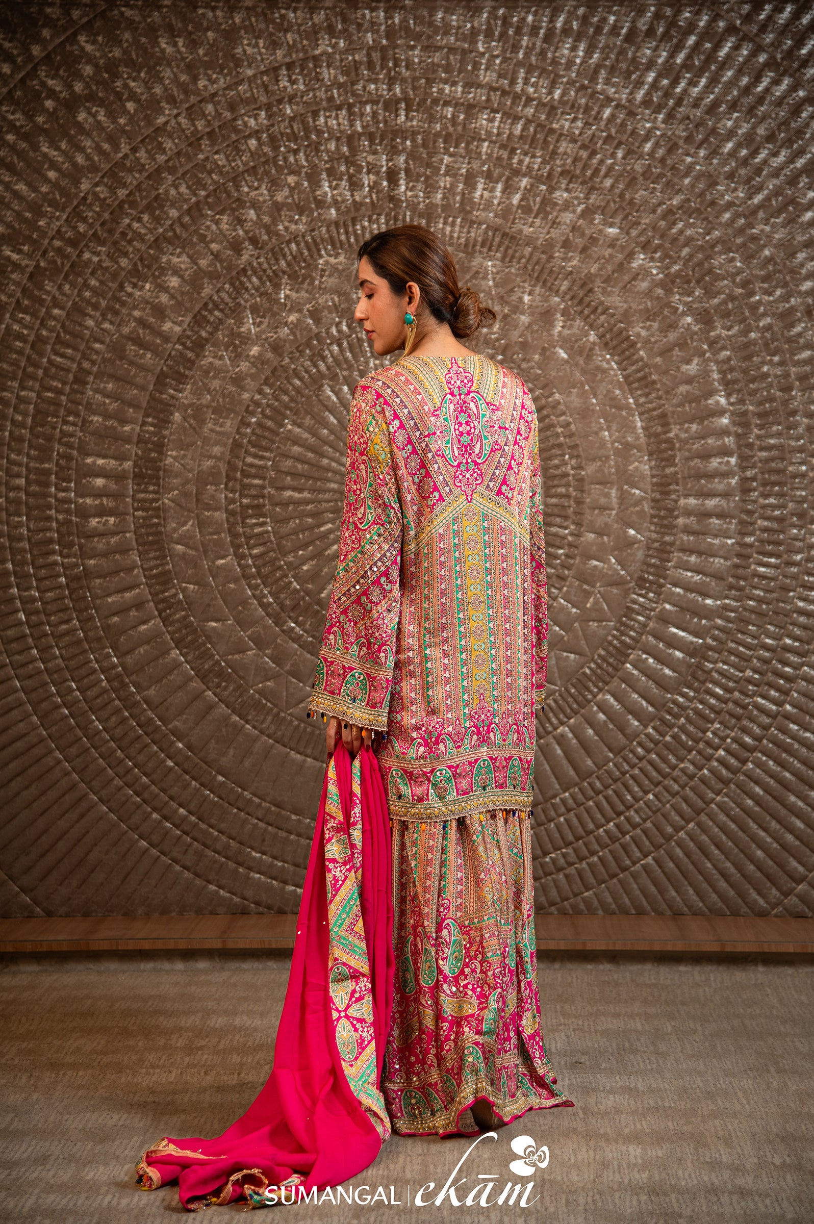 Designer Multi Color Crepe Silk Sharara Suit Set