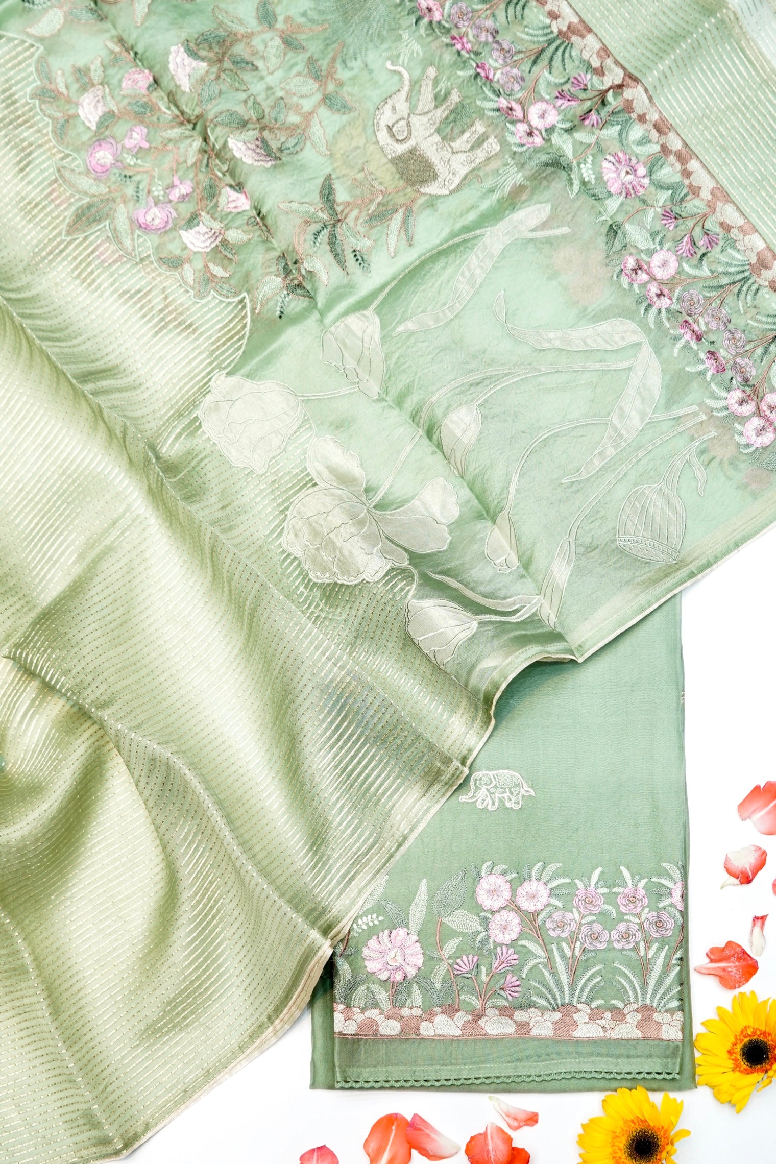 Designer Sea Green Organza Silk Suit
