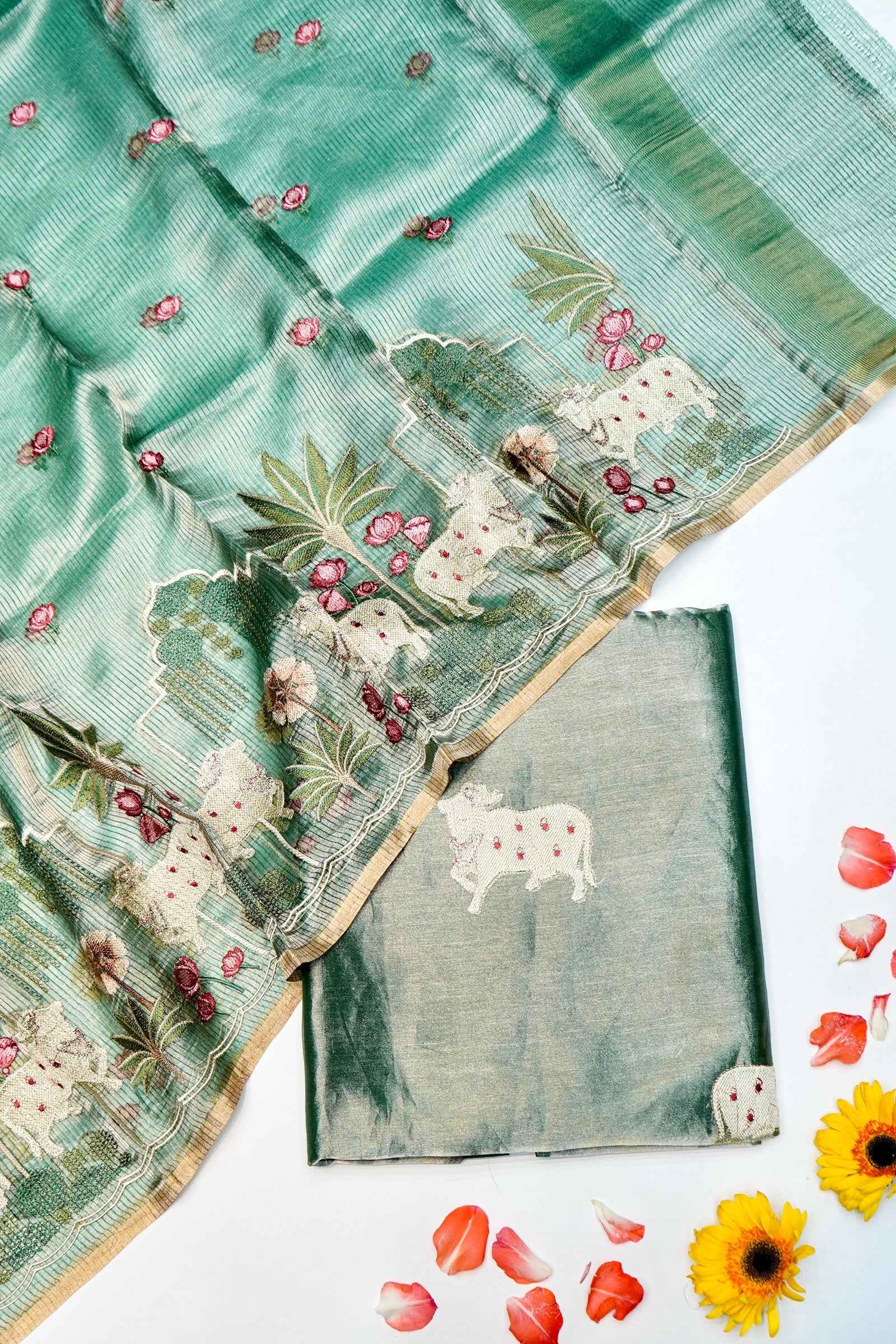 Designer Sea Green Tissue Silk Suit