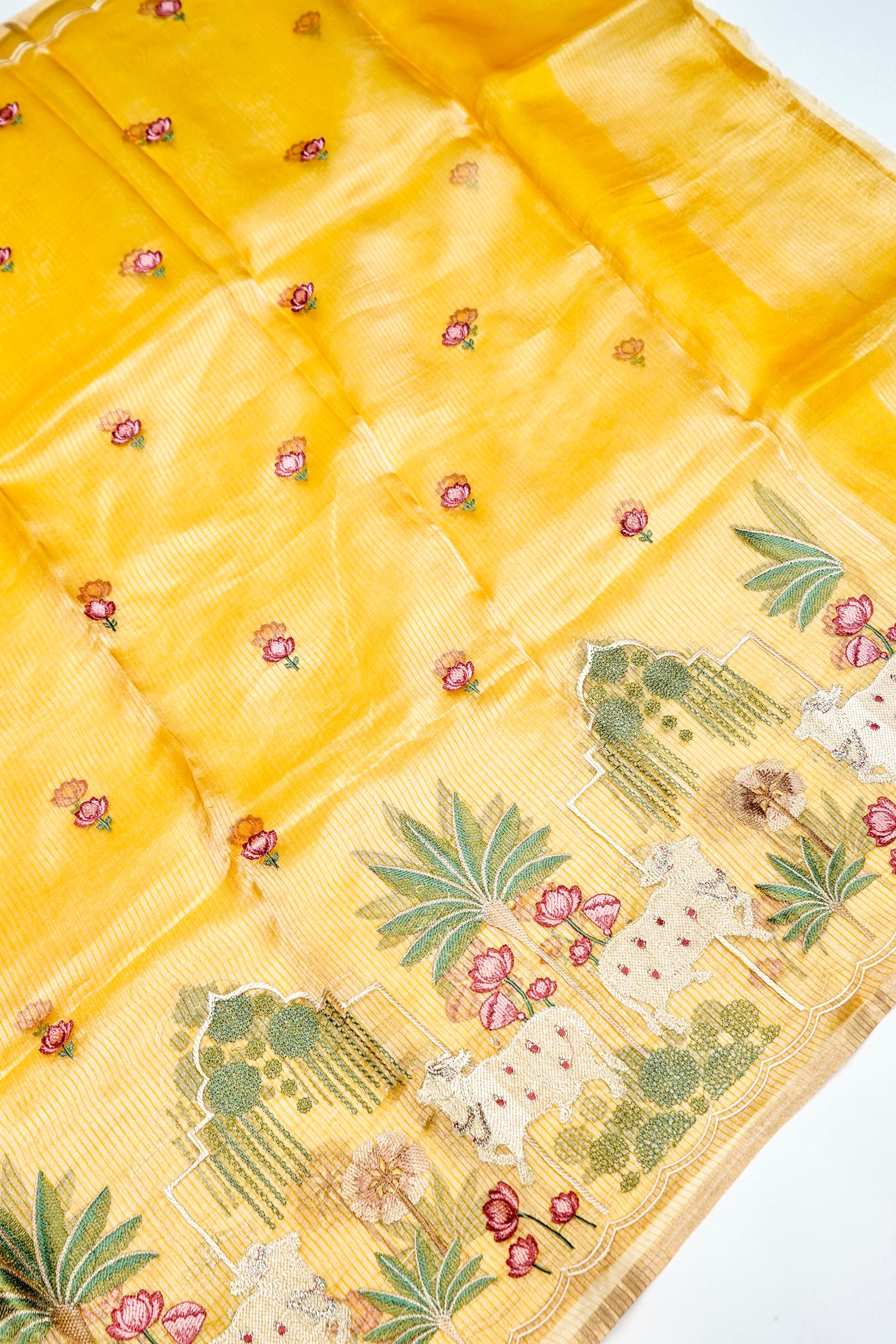 Designer Golden Yellow Tissue Silk Suit