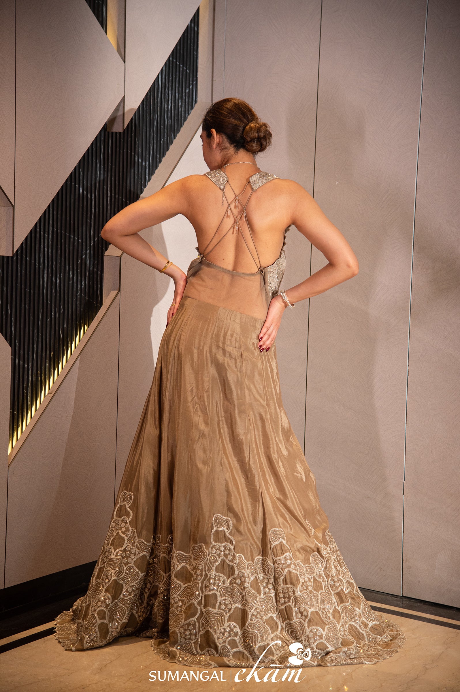 Designer Golden Tissue Silk Crop Top