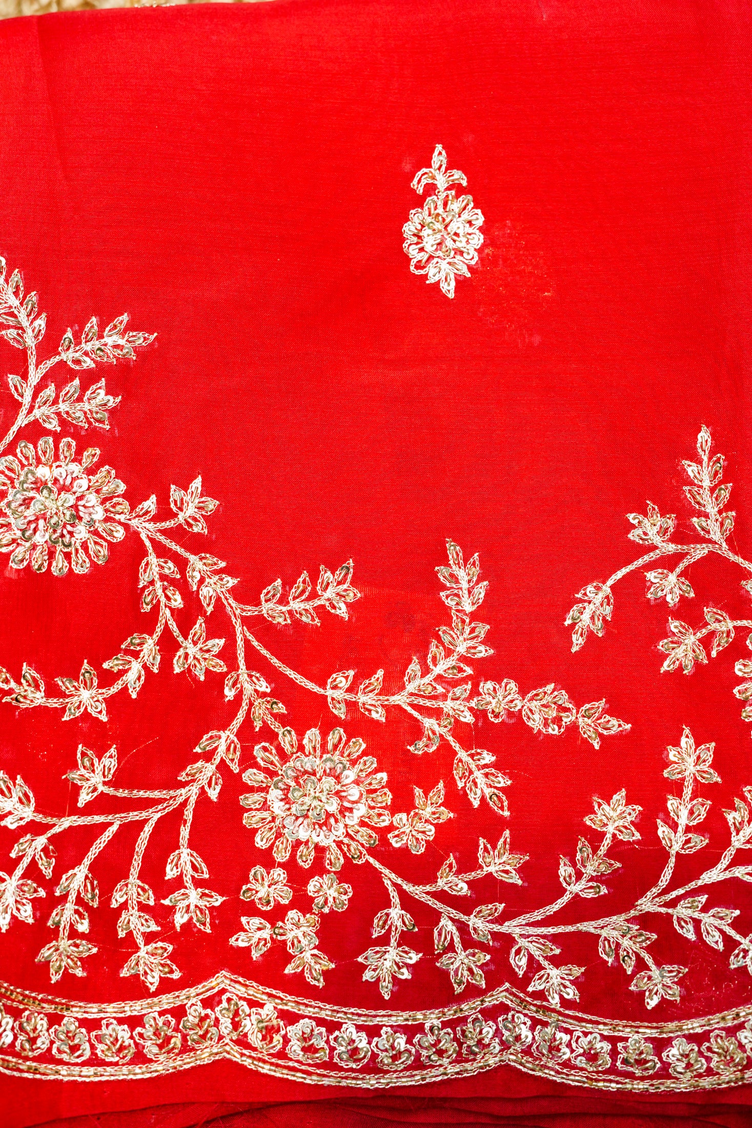 Designer Tomato Red Kora Silk Suit