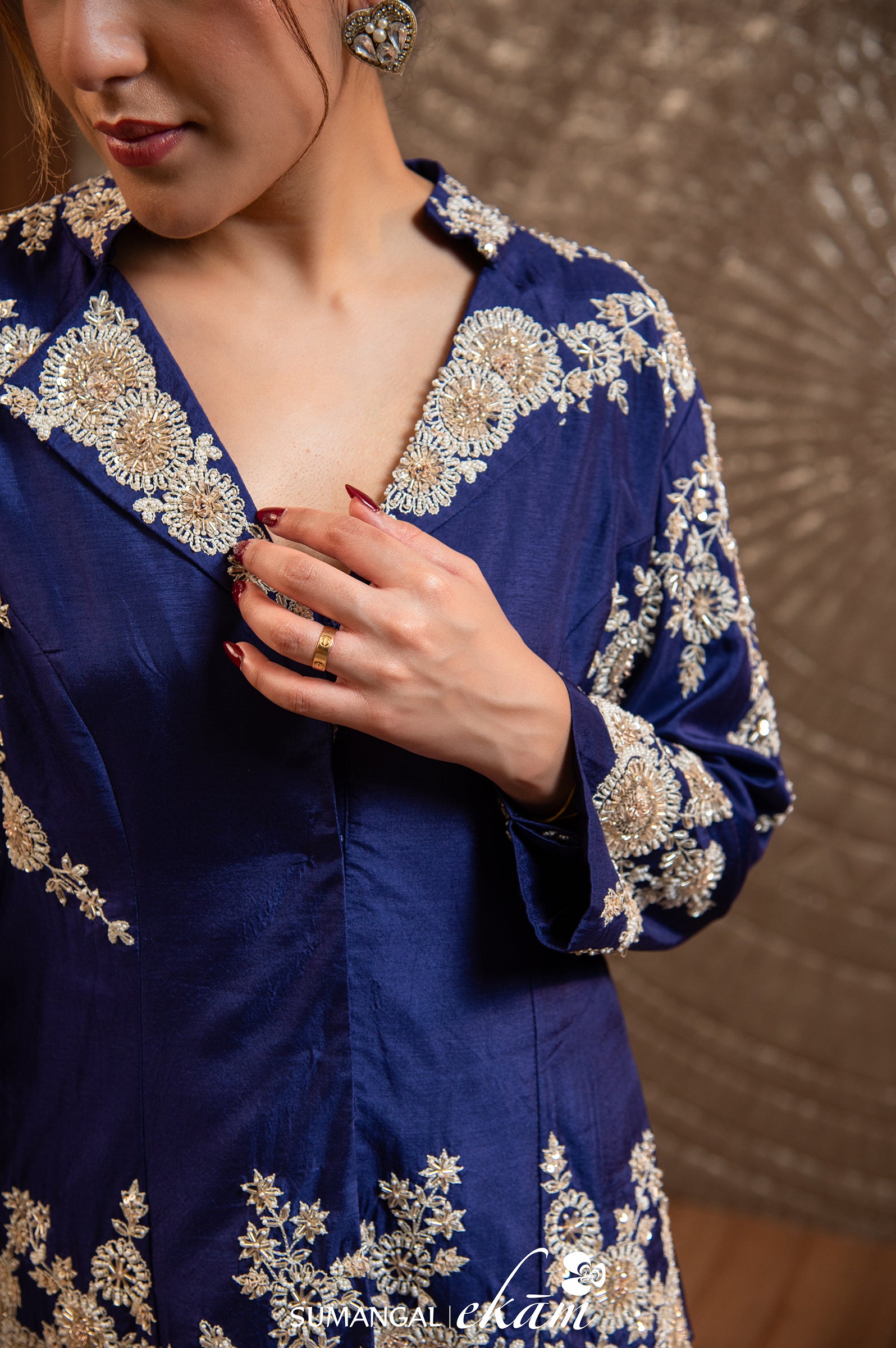Designer Blue Crepe Silk Sharara Suit Set