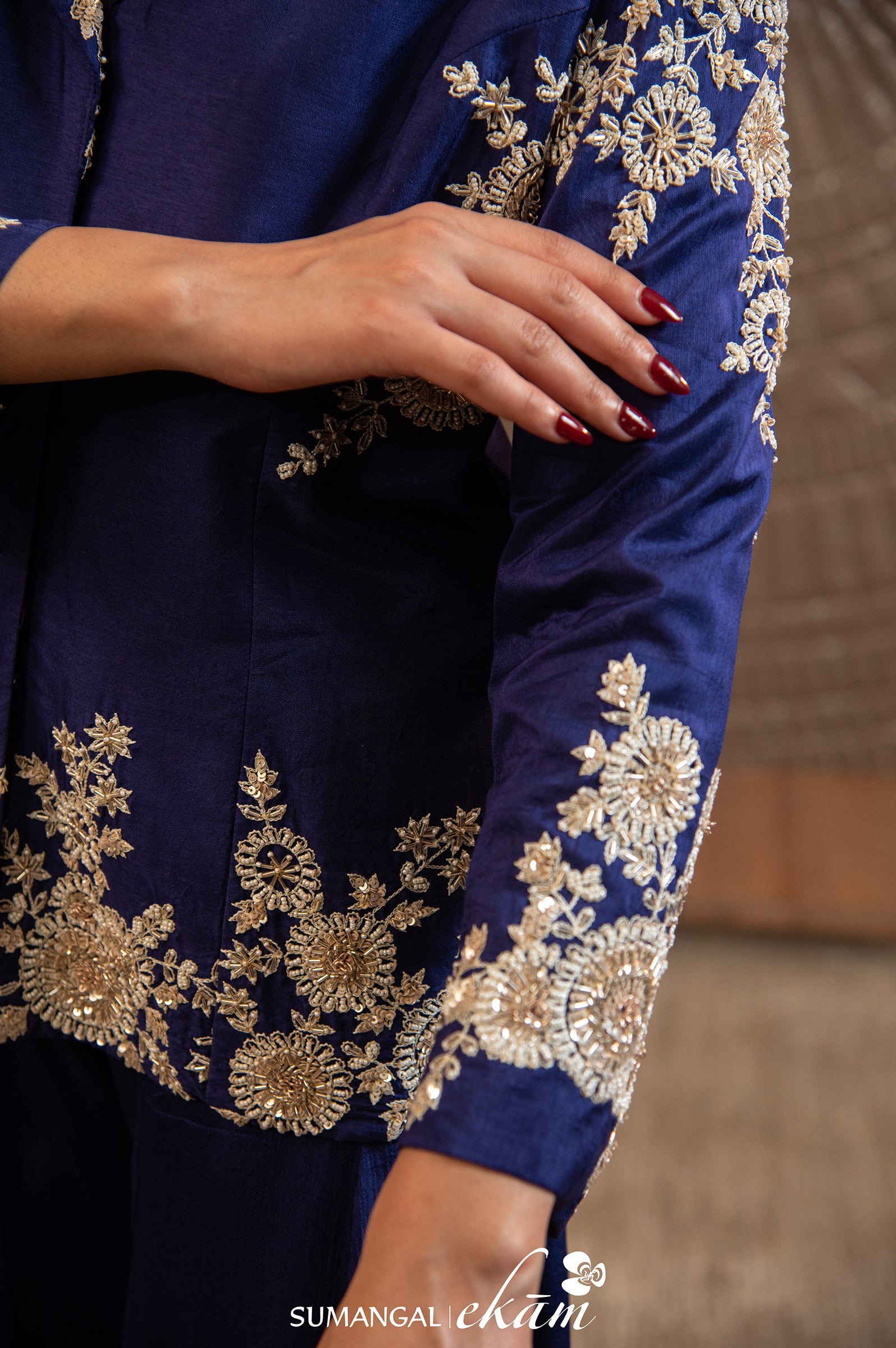 Designer Blue Crepe Silk Sharara Suit Set