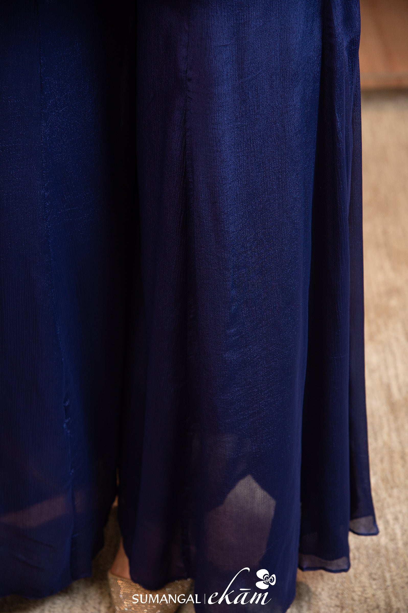 Designer Blue Crepe Silk Sharara Suit Set