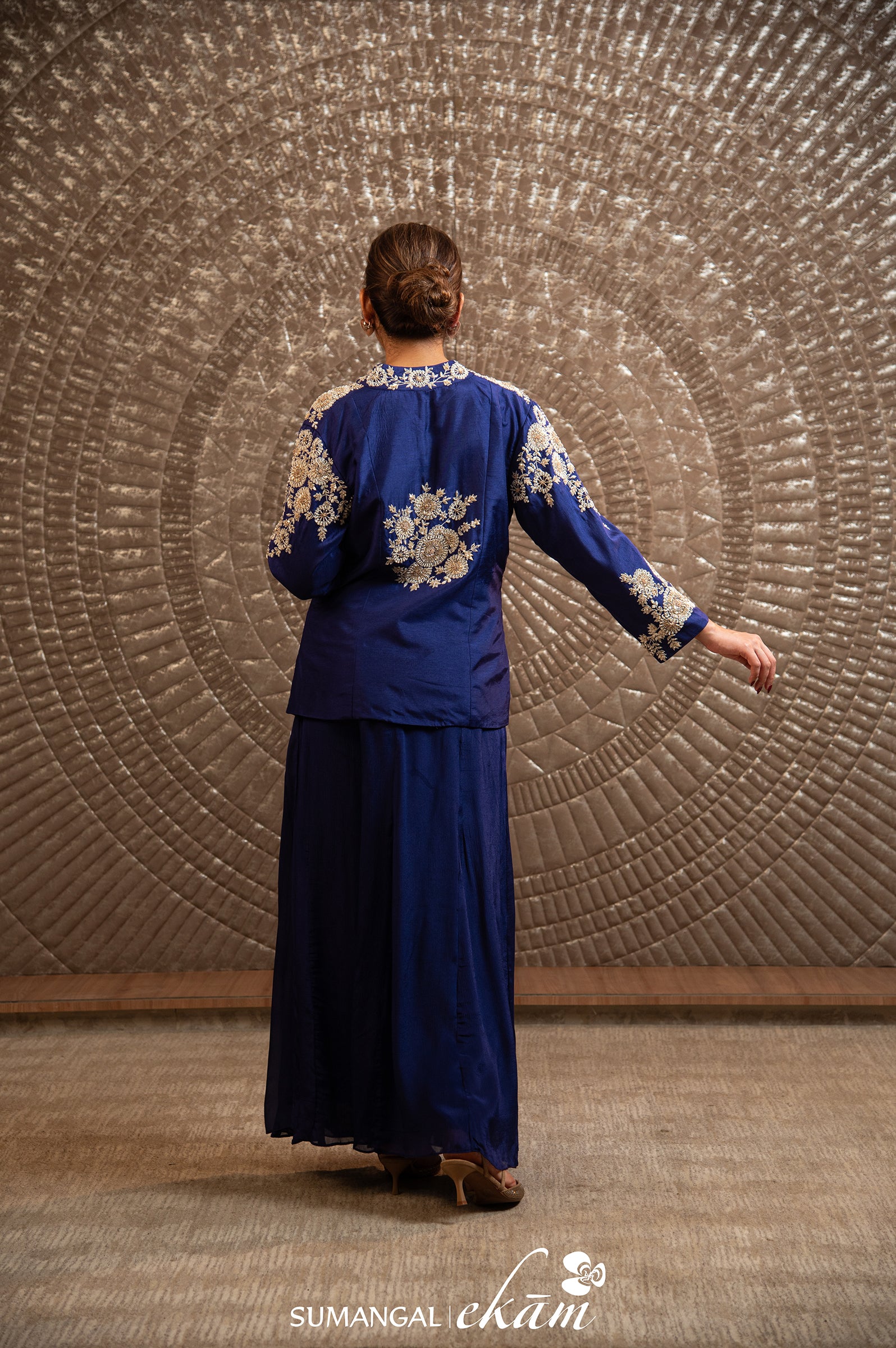 Designer Blue Crepe Silk Sharara Suit Set