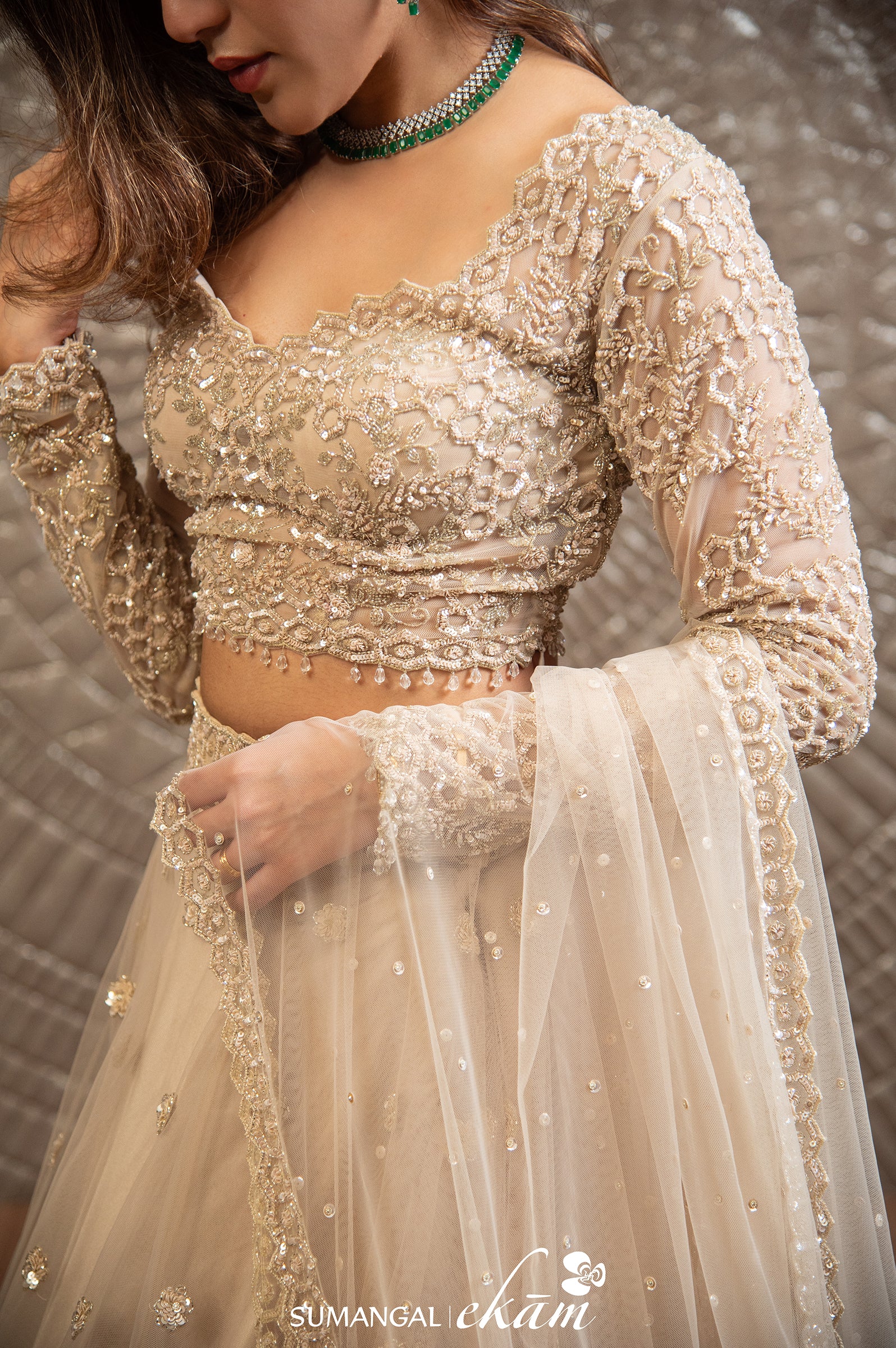 Designer Off White Net Handwork Lehenga