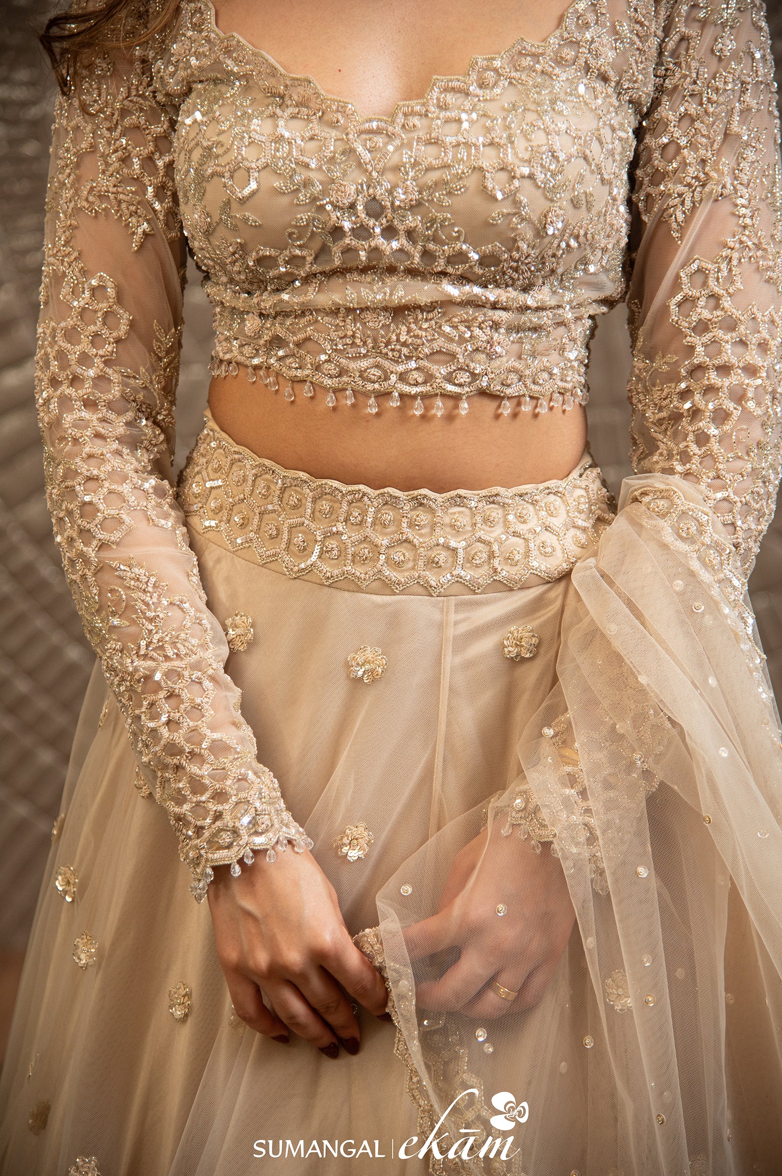 Designer Off White Net Handwork Lehenga