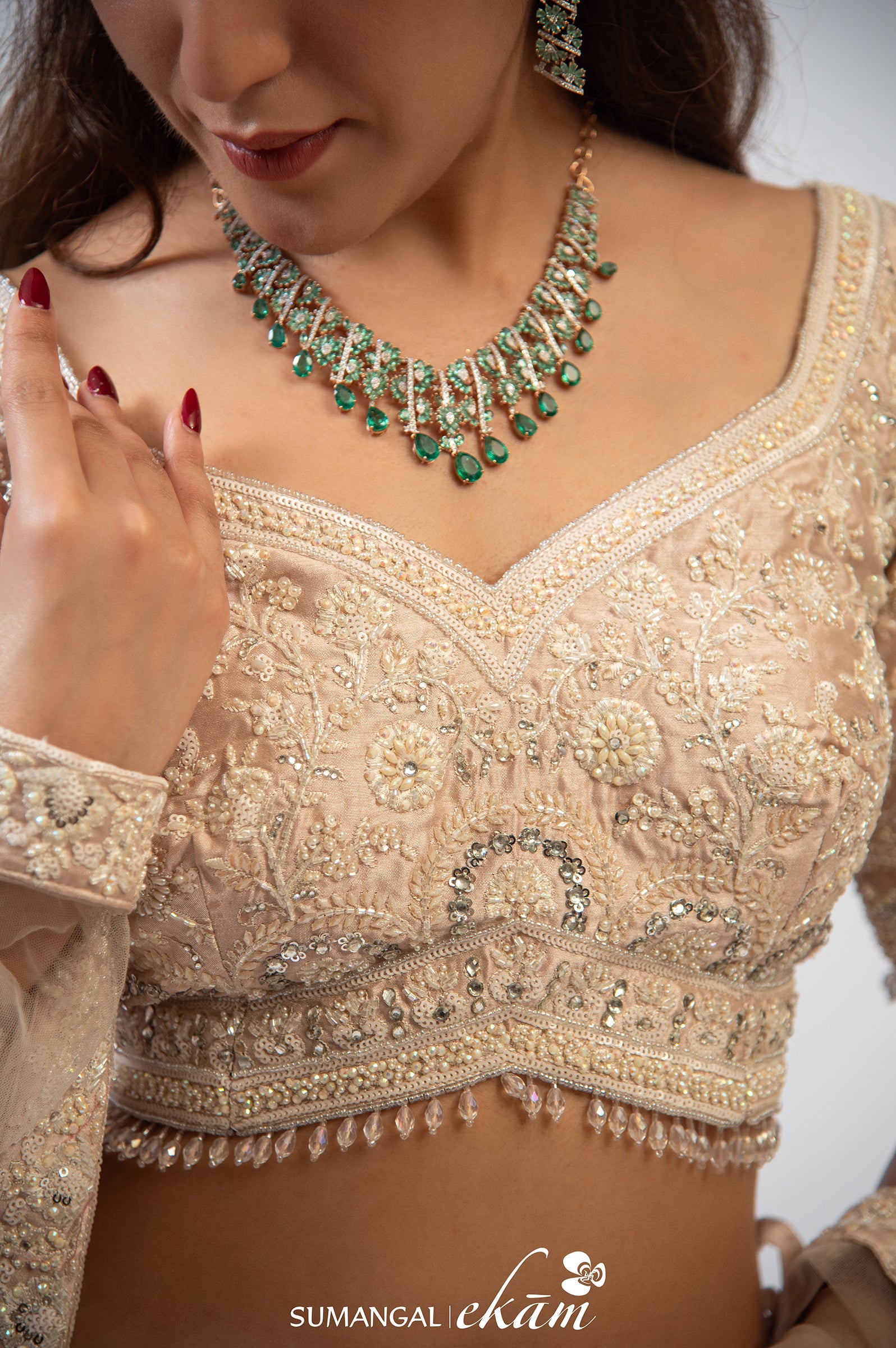 Designer Peach Net Handwork Lehenga