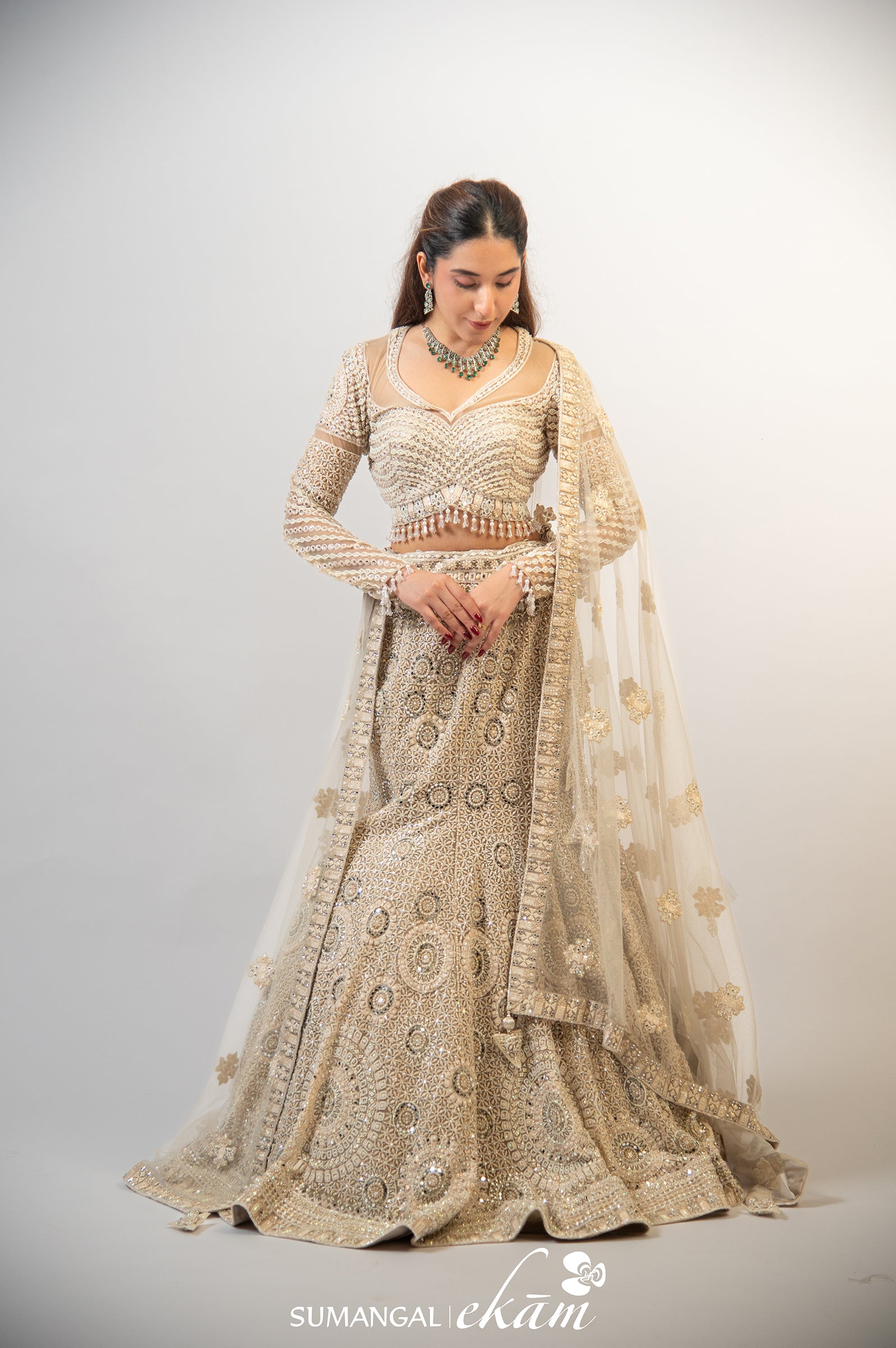 Designer Golden Handwork Fishcut Lehenga