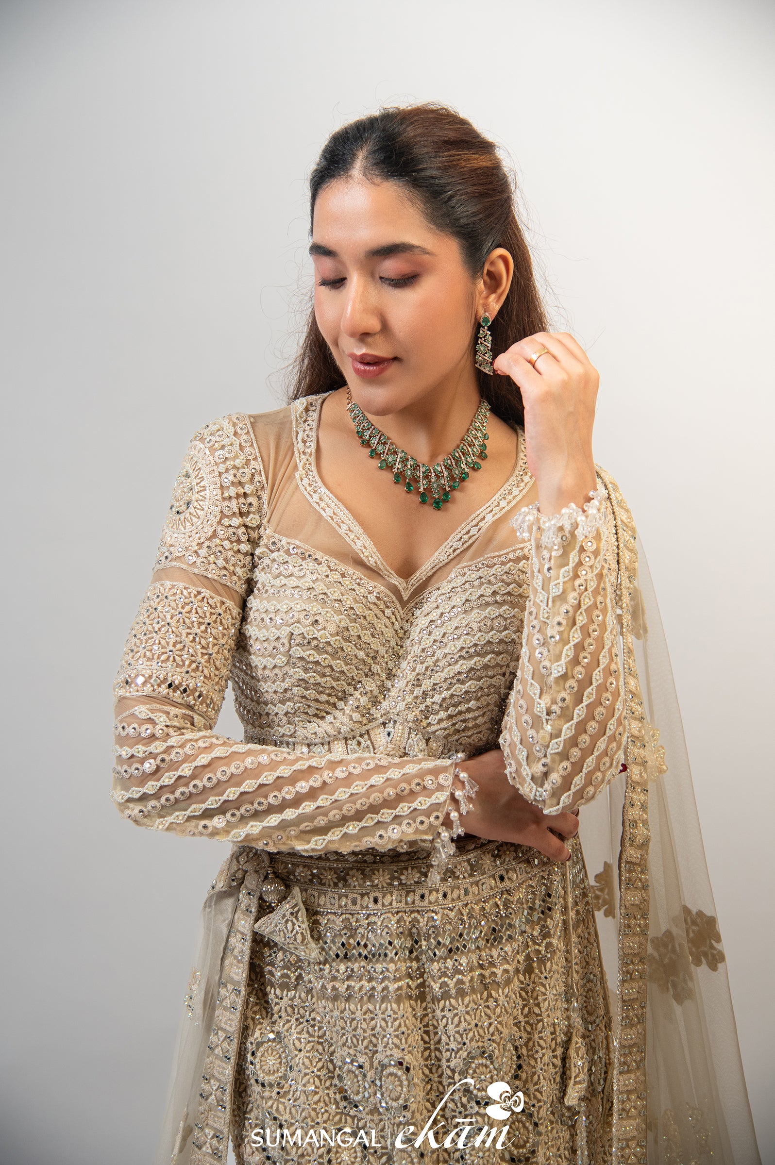 Designer Golden Handwork Fishcut Lehenga