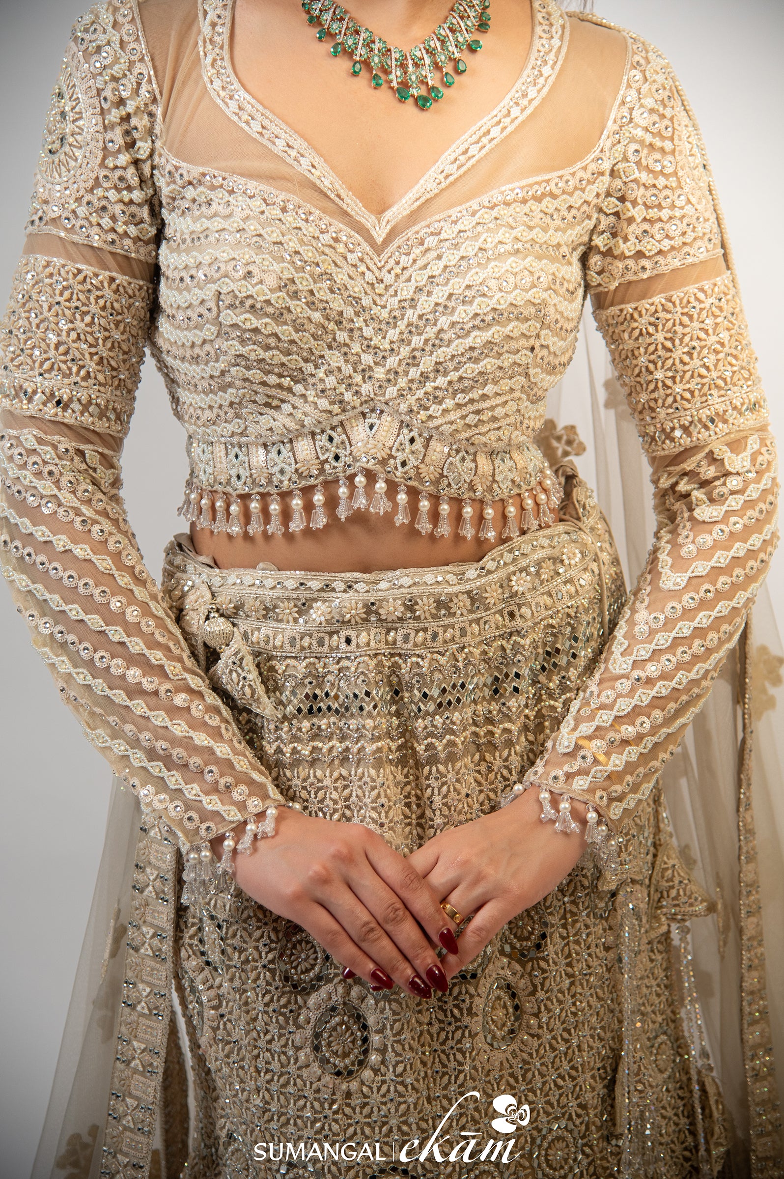 Designer Golden Handwork Fishcut Lehenga