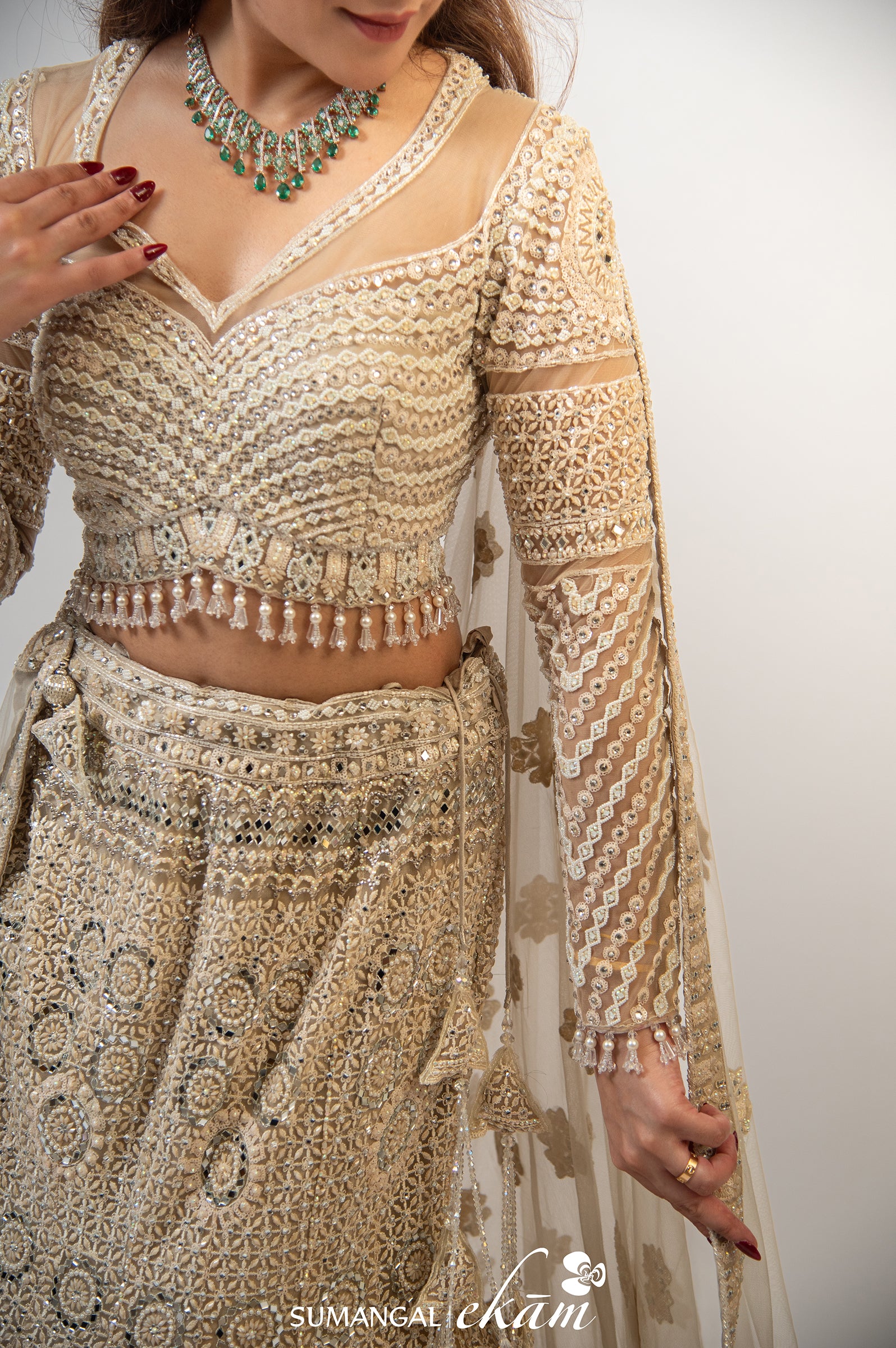Designer Golden Handwork Fishcut Lehenga
