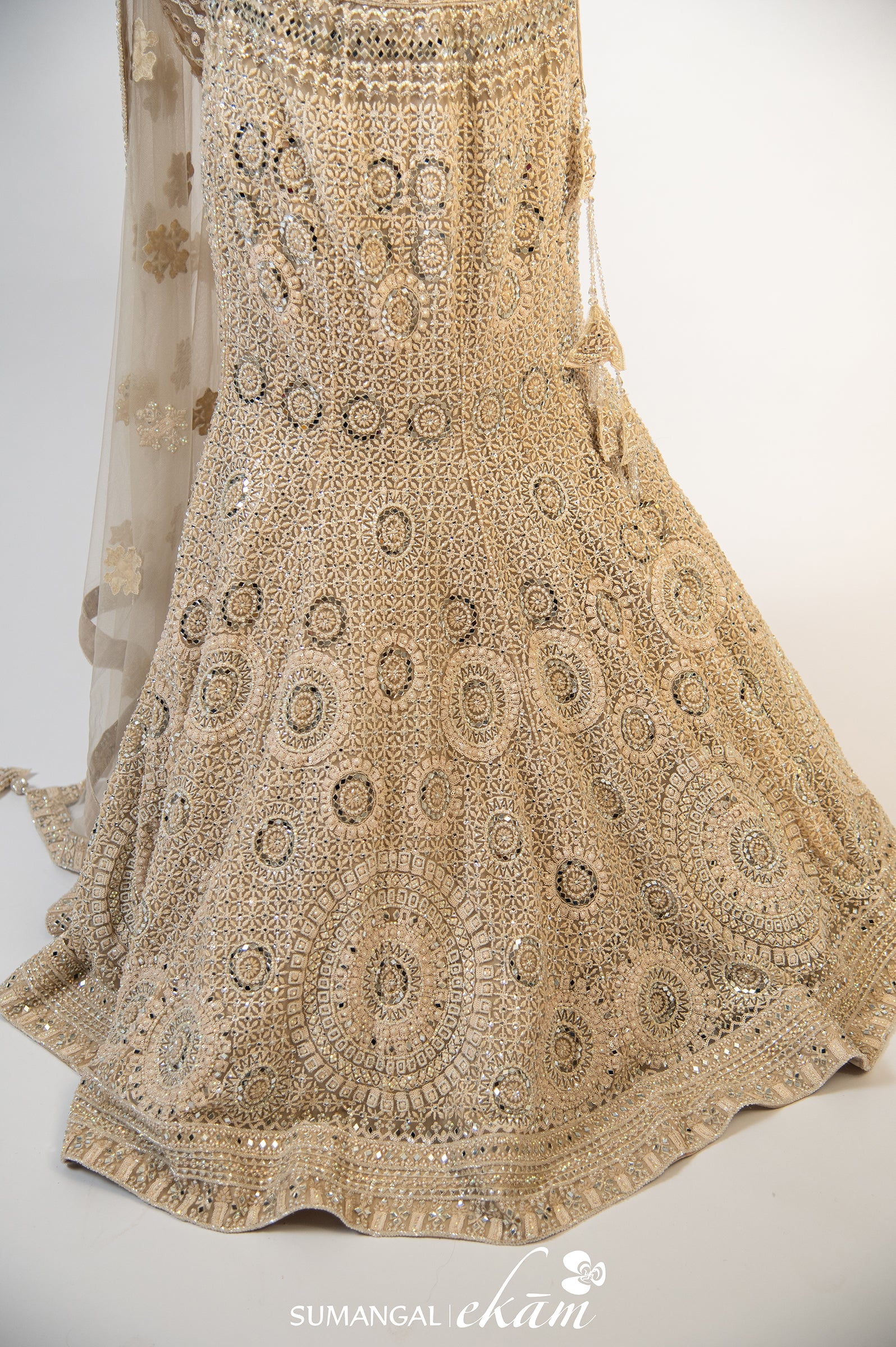Designer Golden Handwork Fishcut Lehenga