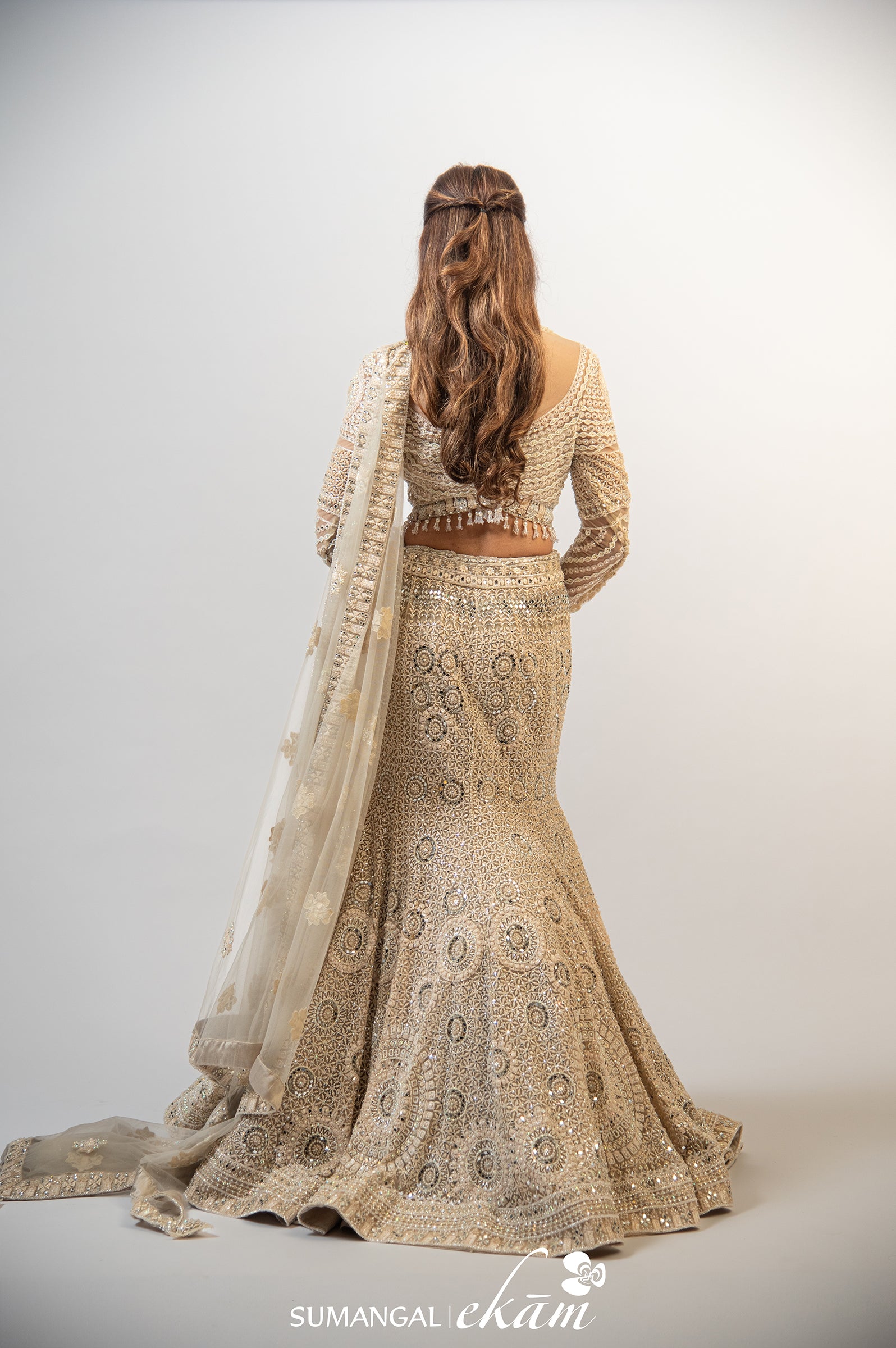 Designer Golden Handwork Fishcut Lehenga