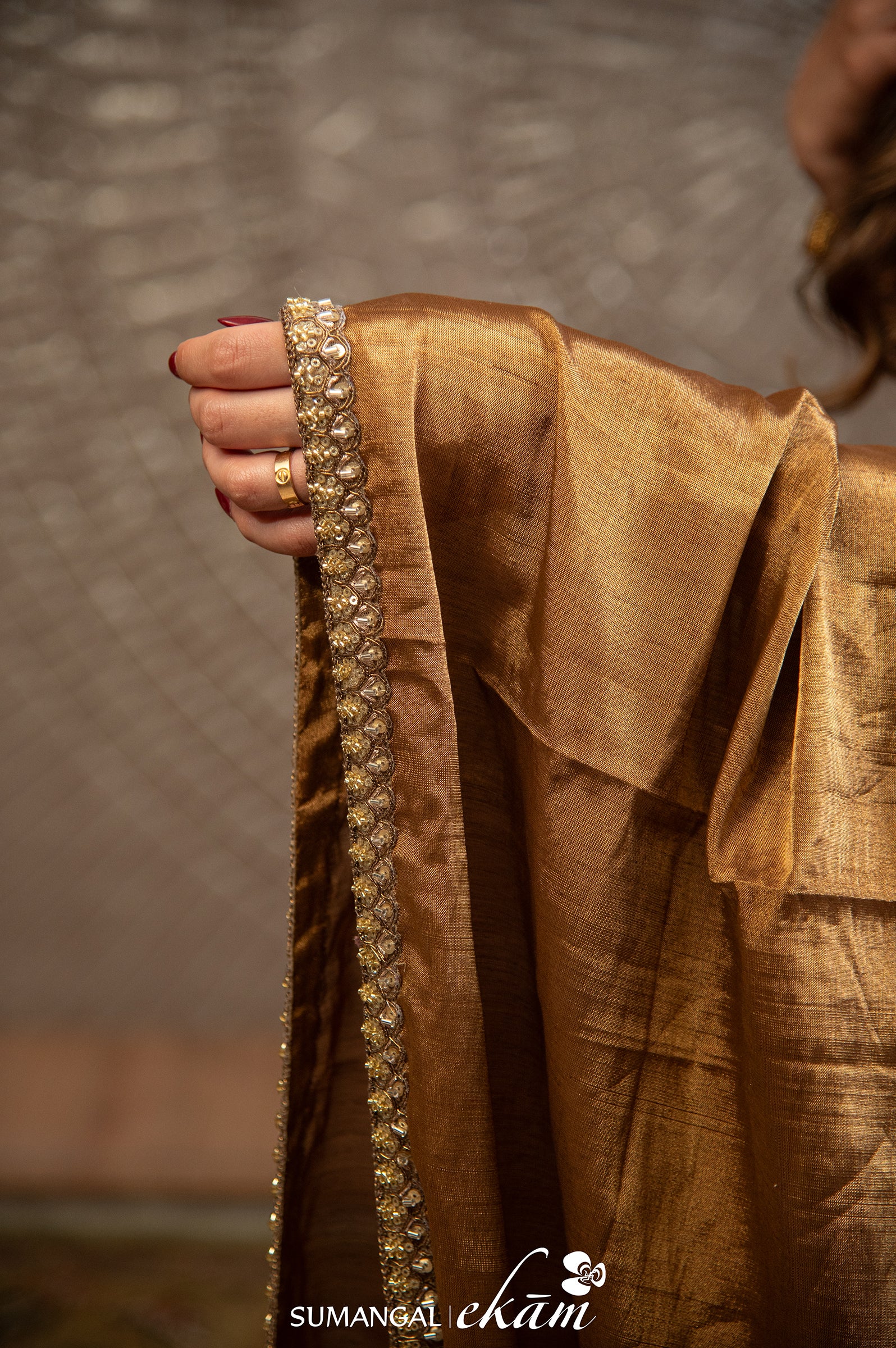 Designer Golden Silver Tissue Silk Lehenga