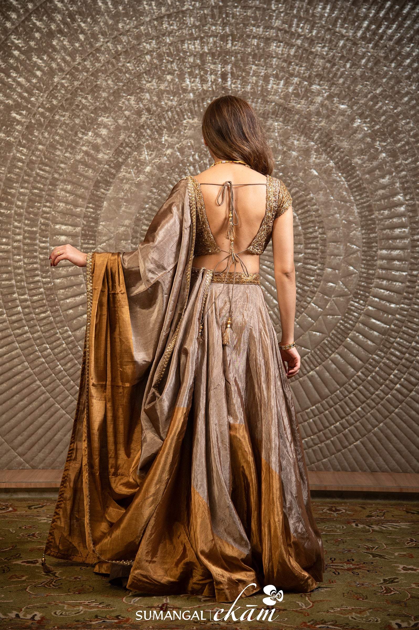 Designer Golden Silver Tissue Silk Lehenga
