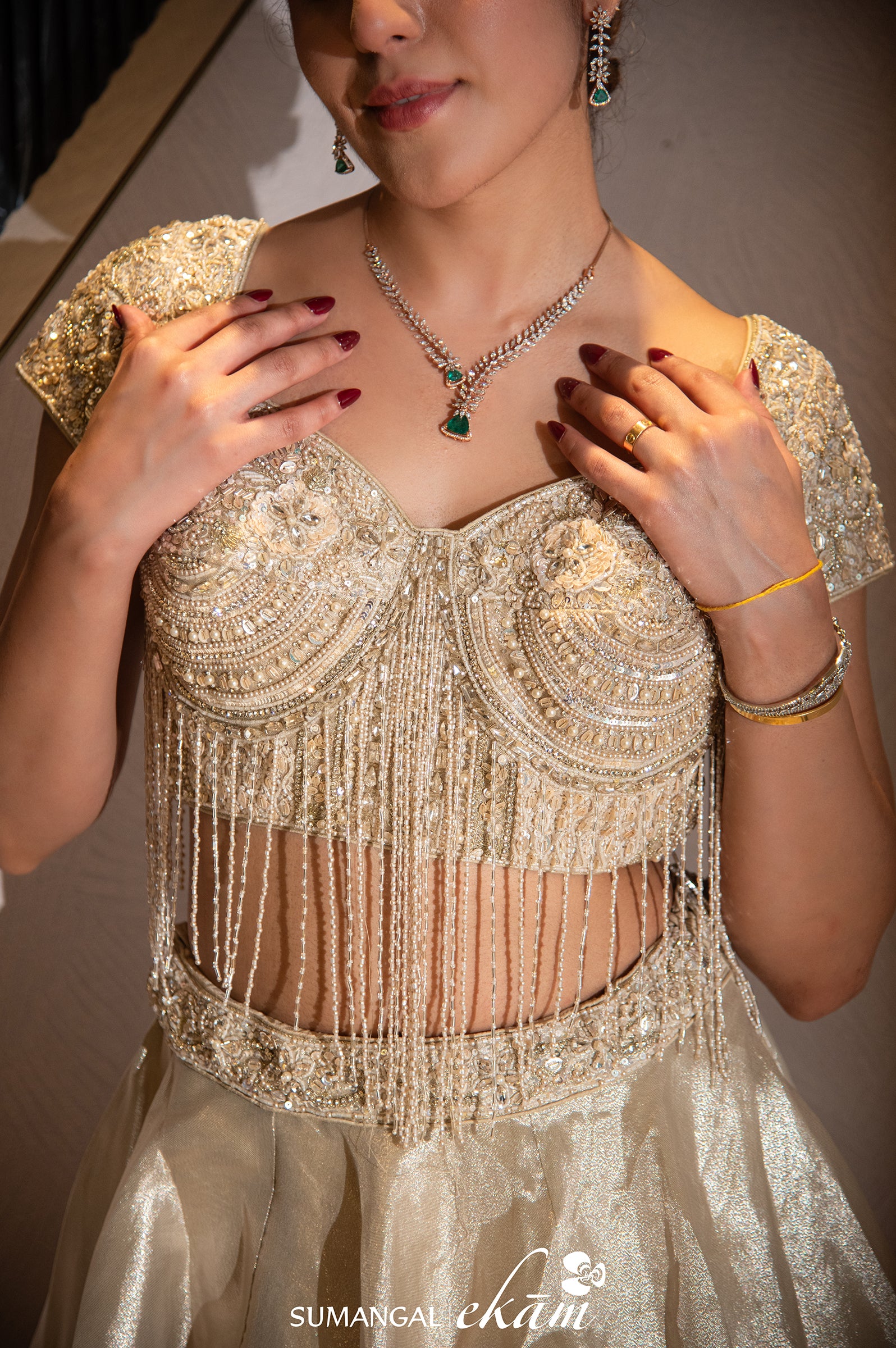 Designer Golden Tissue Silk Crop Top