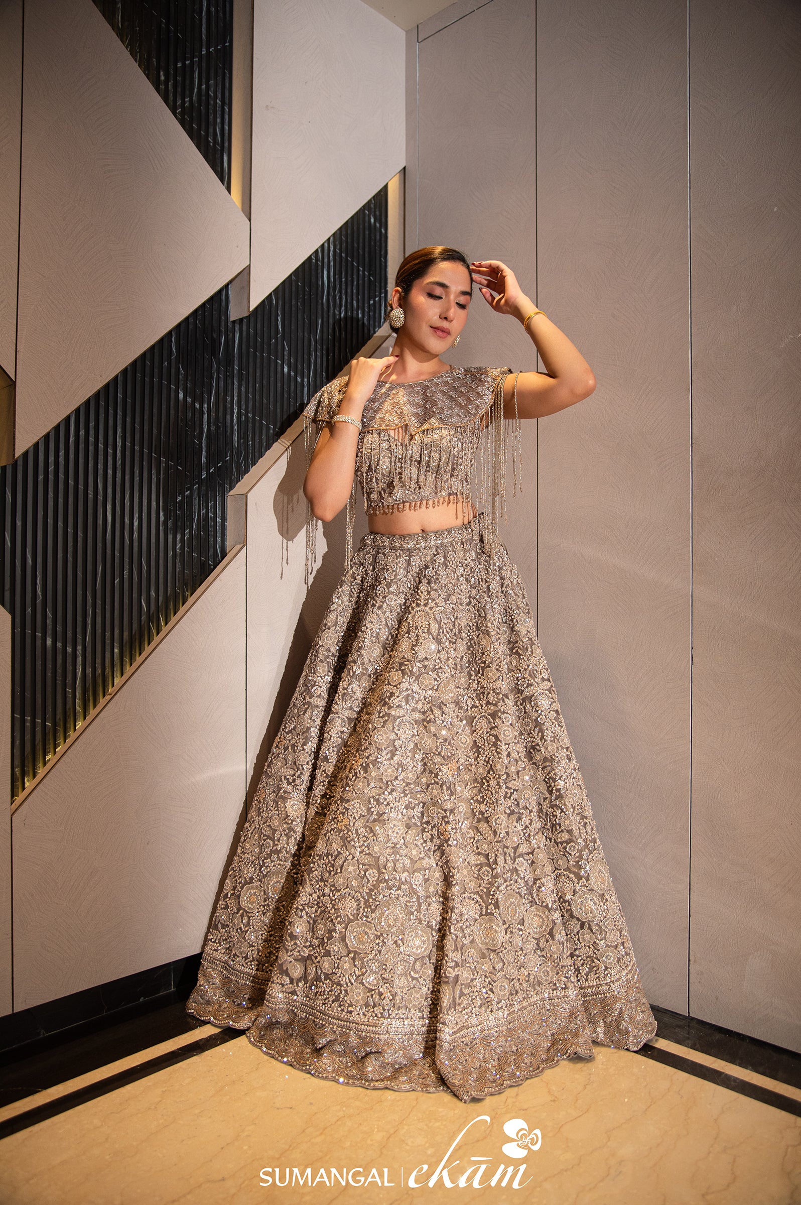 Designer Grey Net Party Wear Lehenga