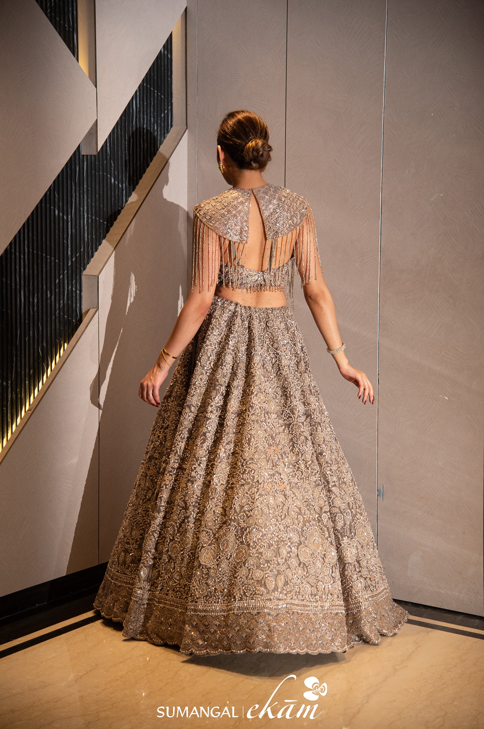 Designer Grey Net Party Wear Lehenga
