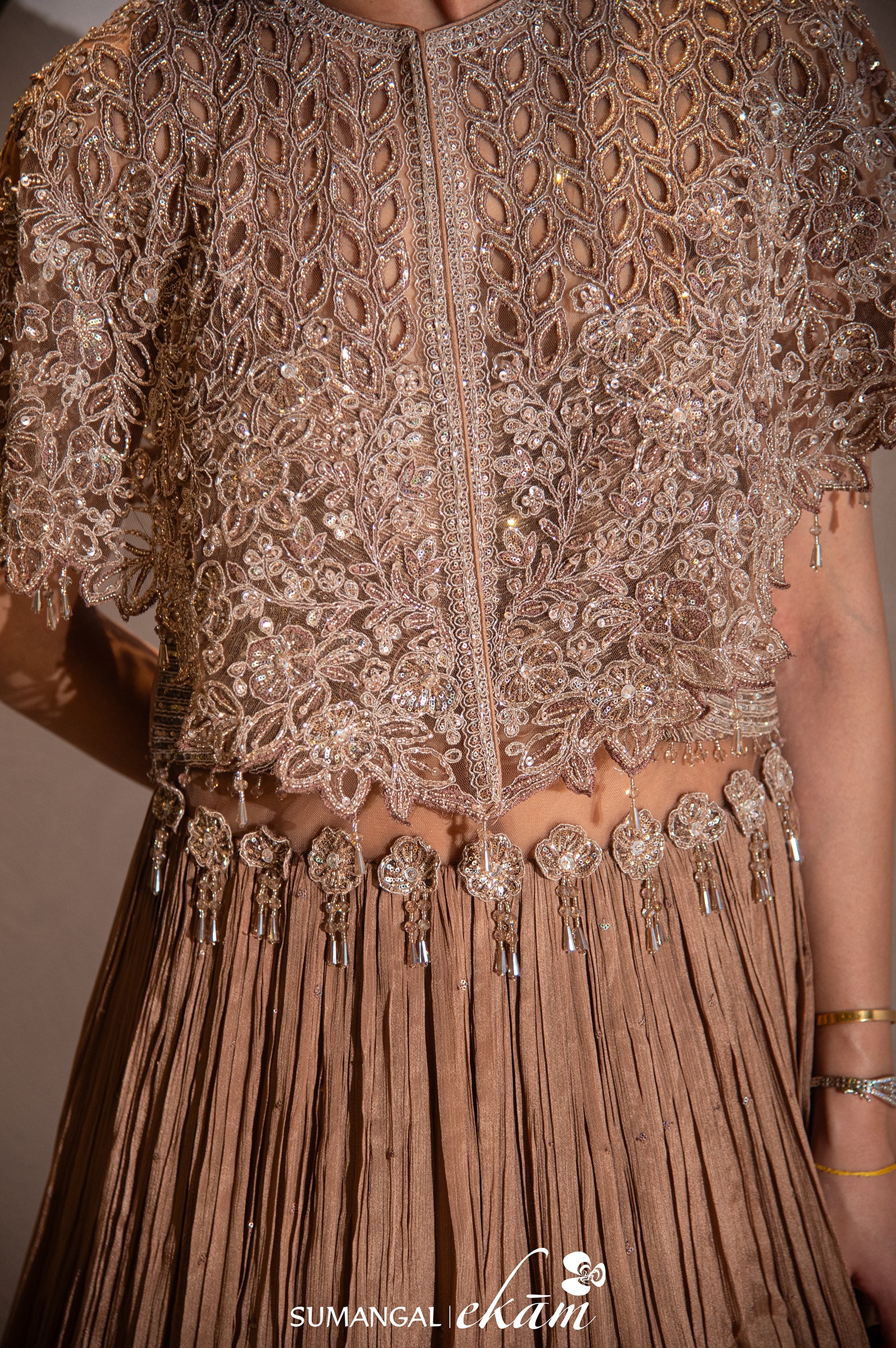 Designer Brown Crepe Silk Crop Top