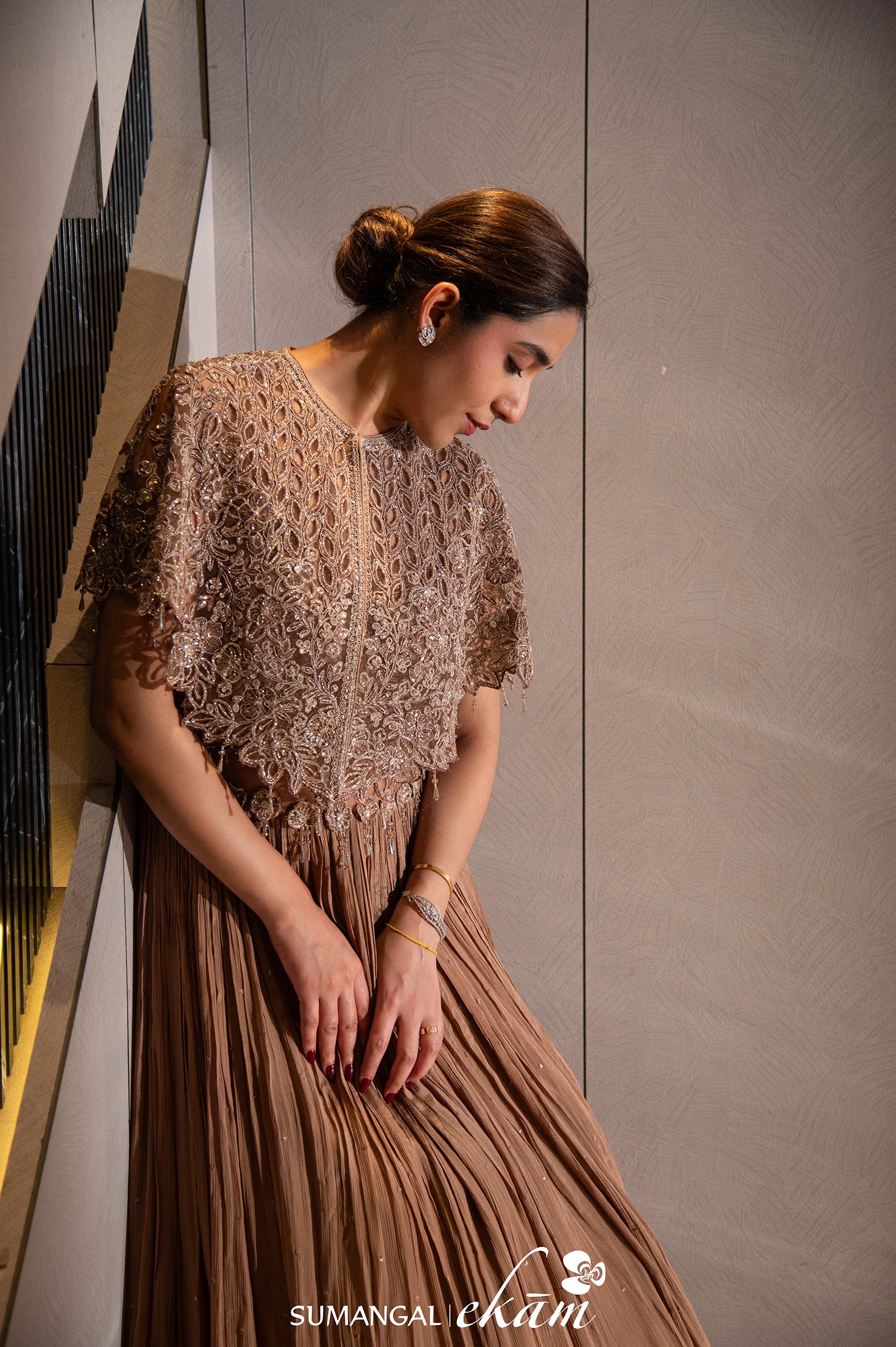 Designer Brown Crepe Silk Crop Top