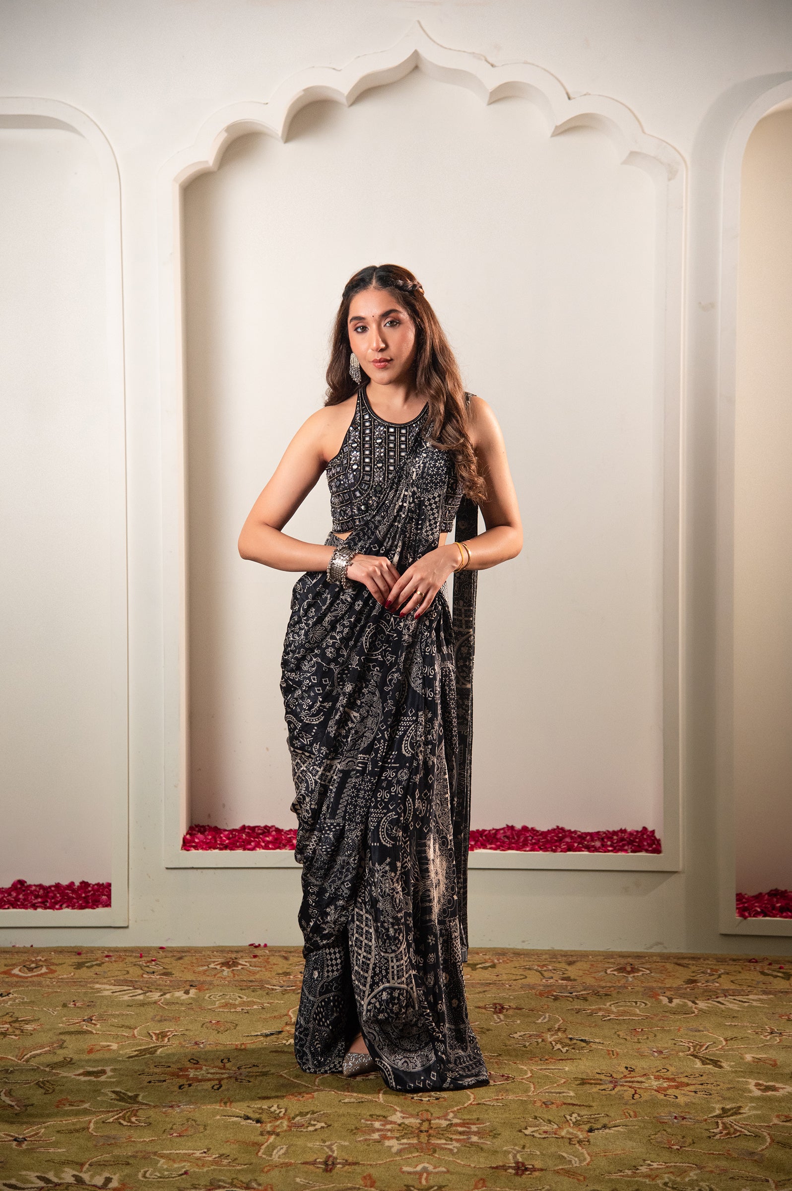 Designer Black Chiffon Cocktail Saree