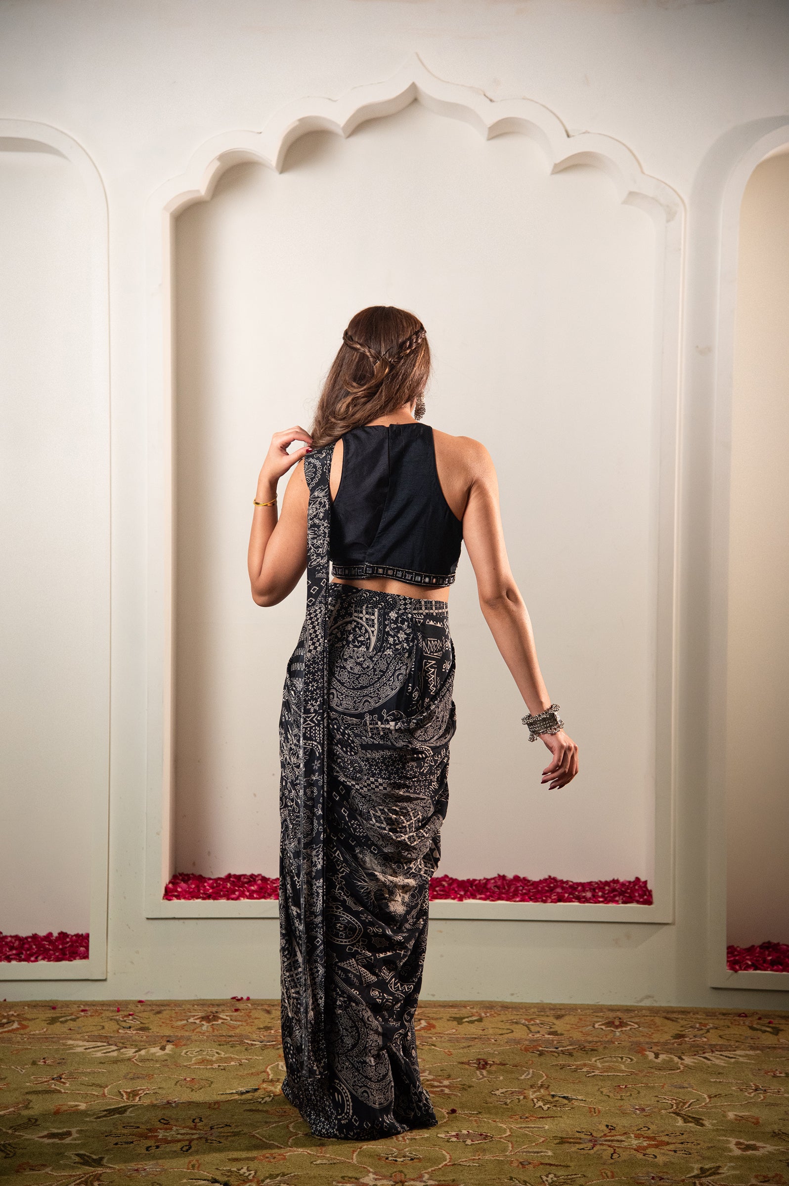 Designer Black Chiffon Cocktail Saree
