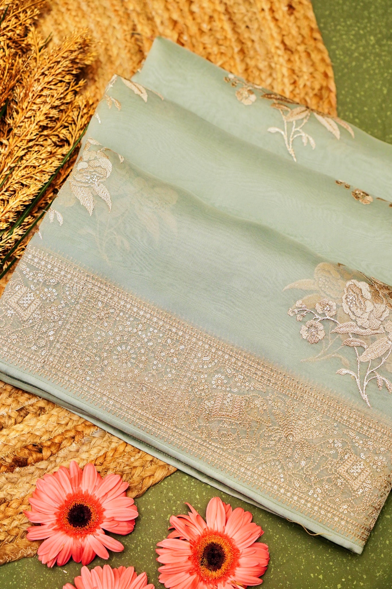 Sage Spirit Organza Cloud Saree main image 1