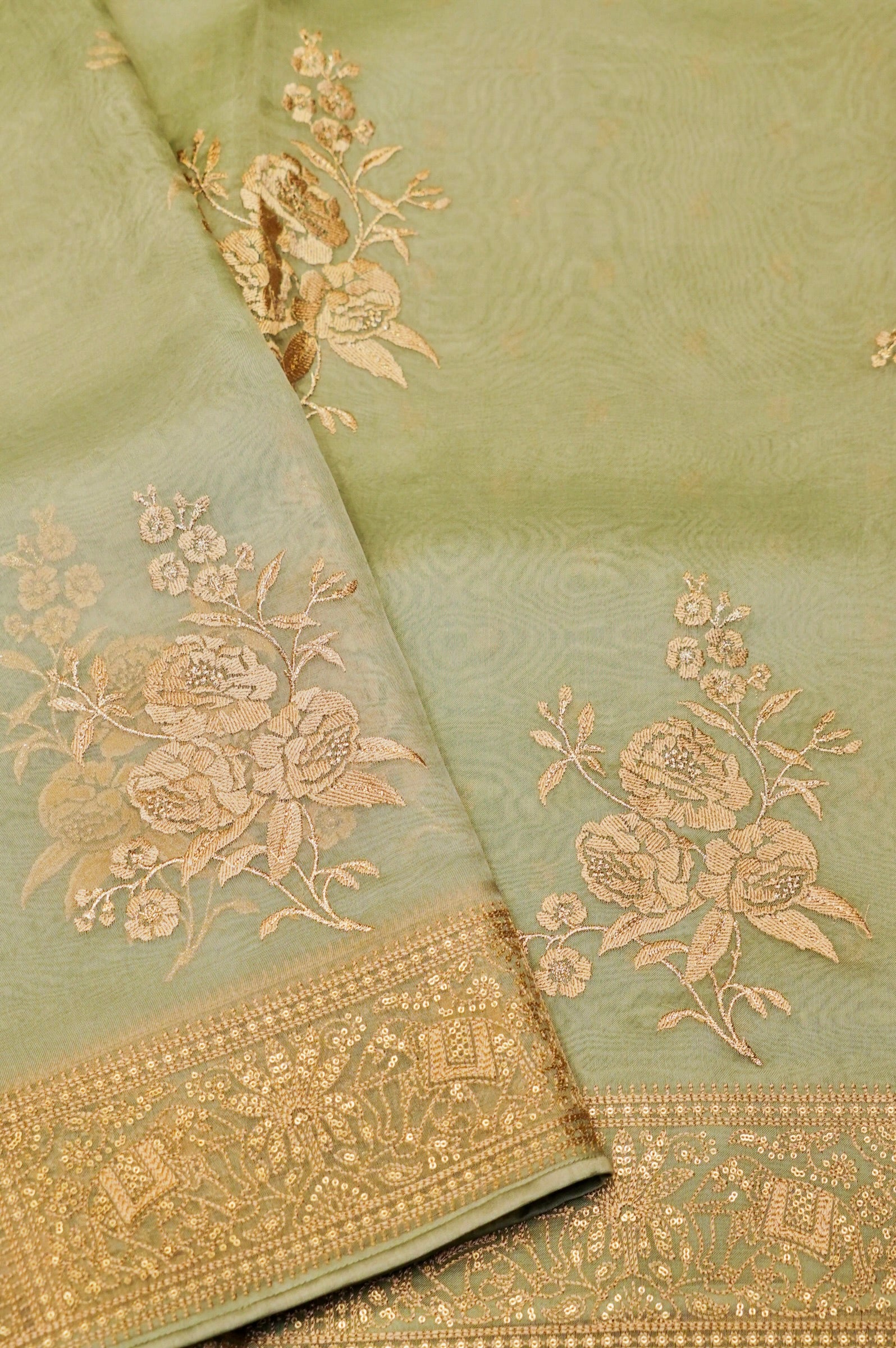 Designer Sage Green Organza Saree