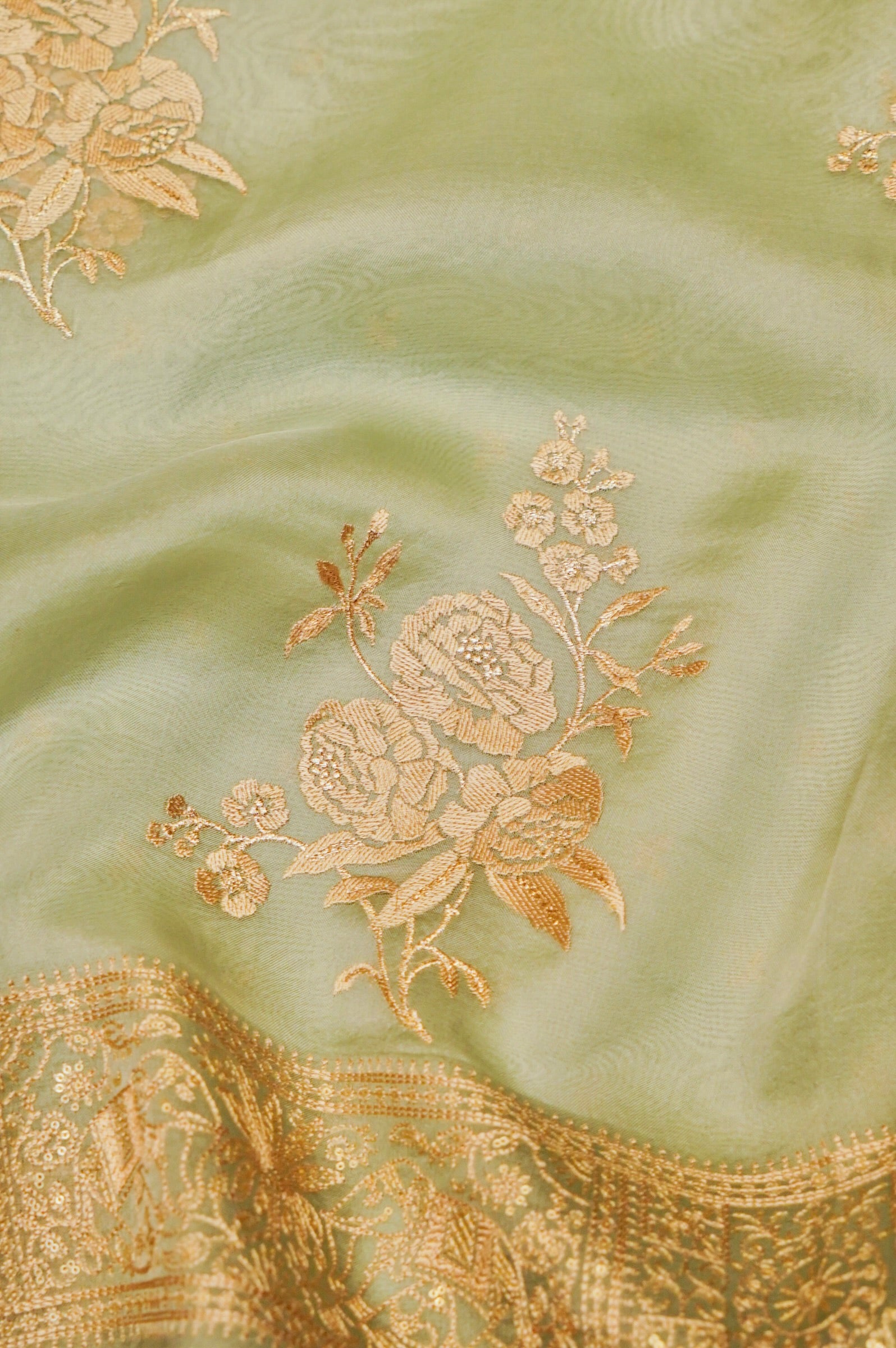 Designer Sage Green Organza Saree
