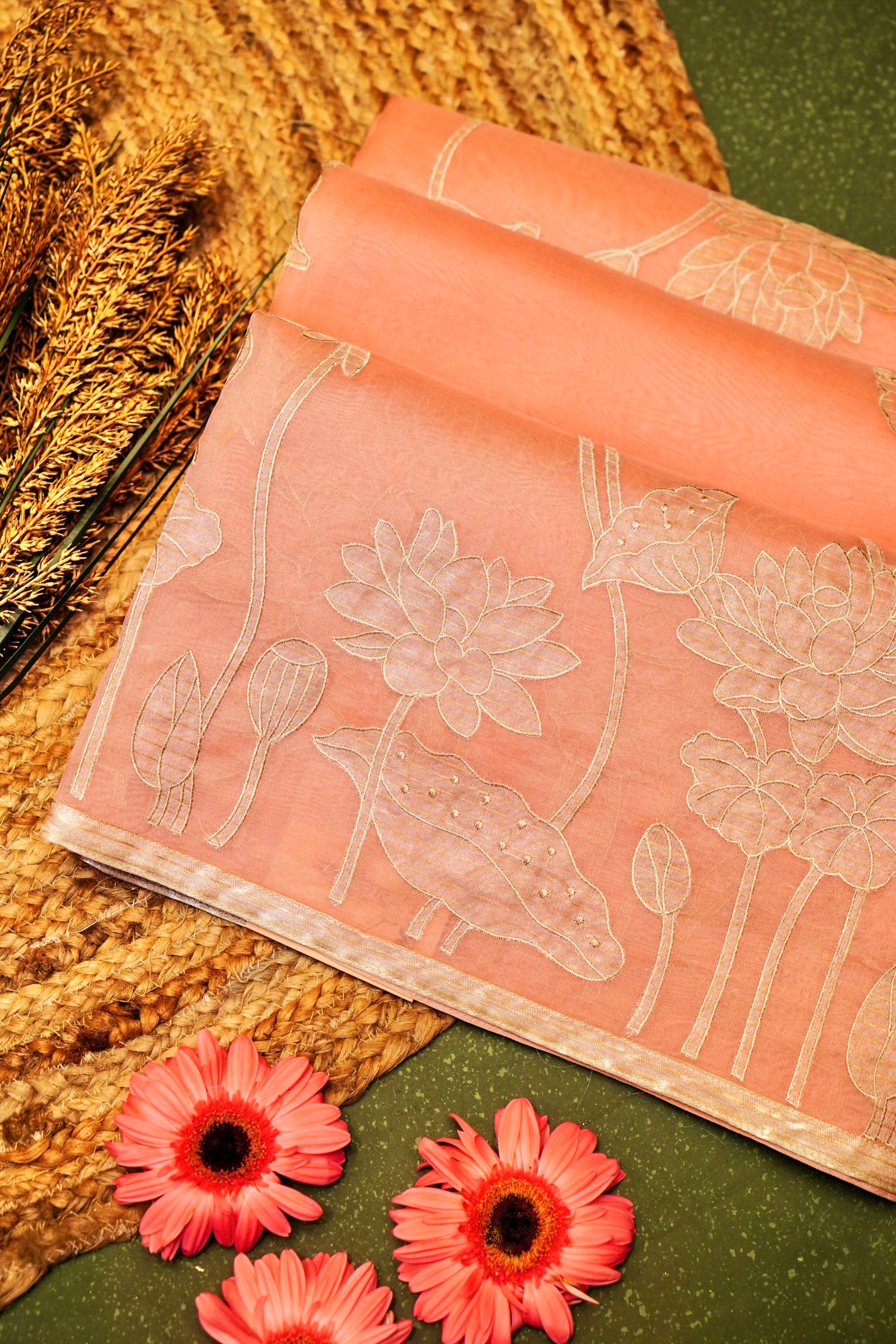 Designer Peach Organza Saree