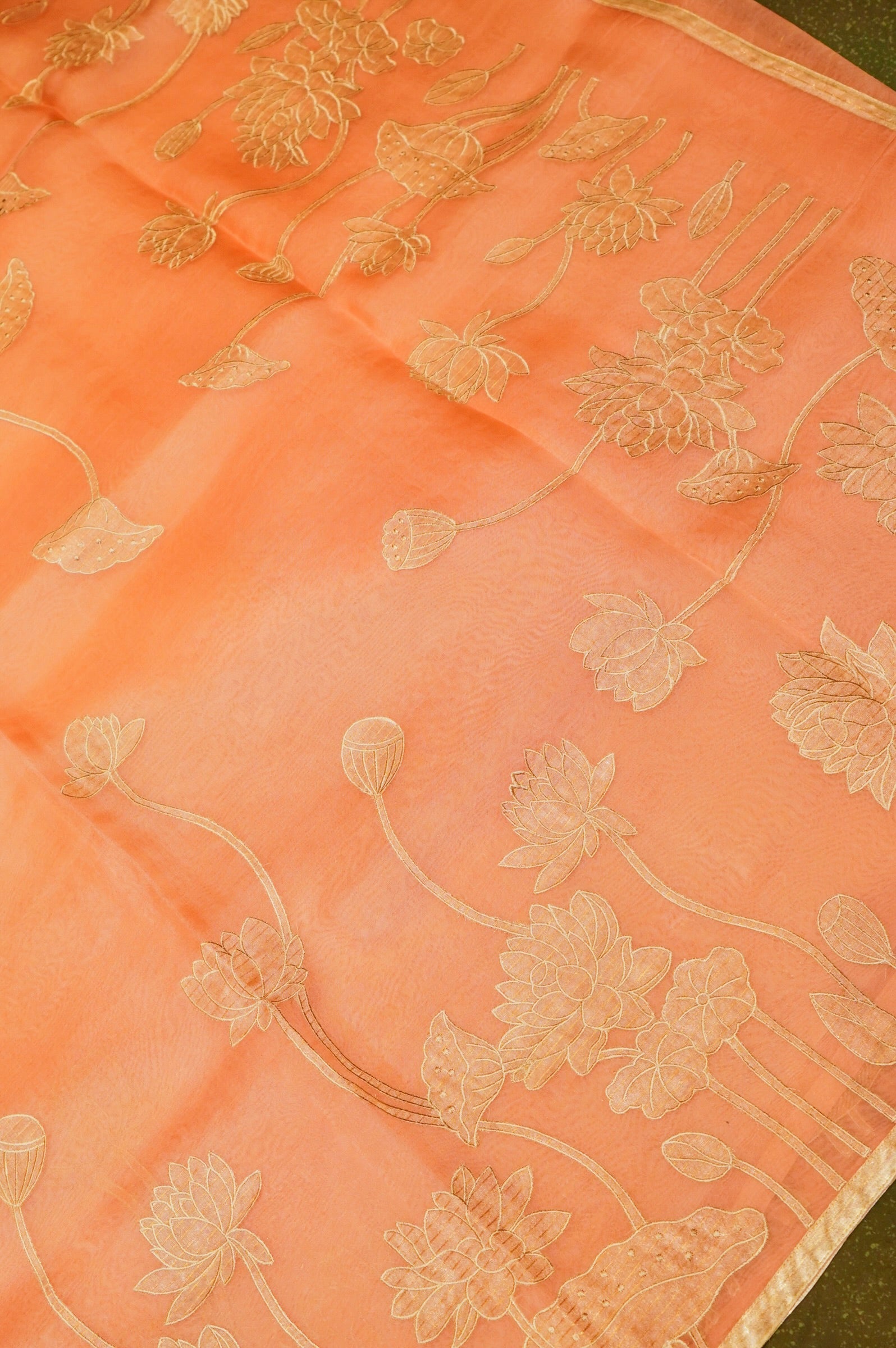 Designer Peach Organza Saree