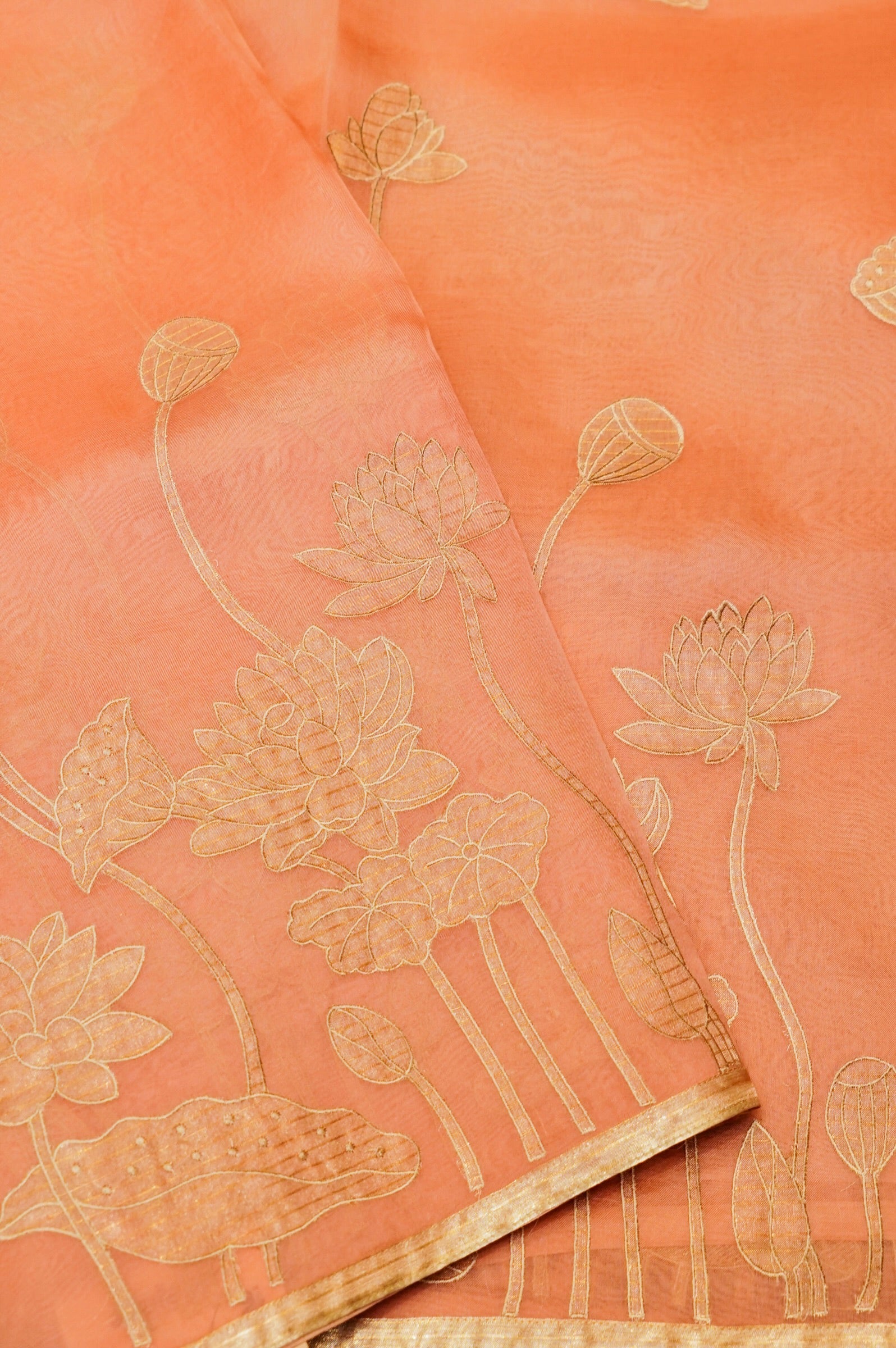 Designer Peach Organza Saree