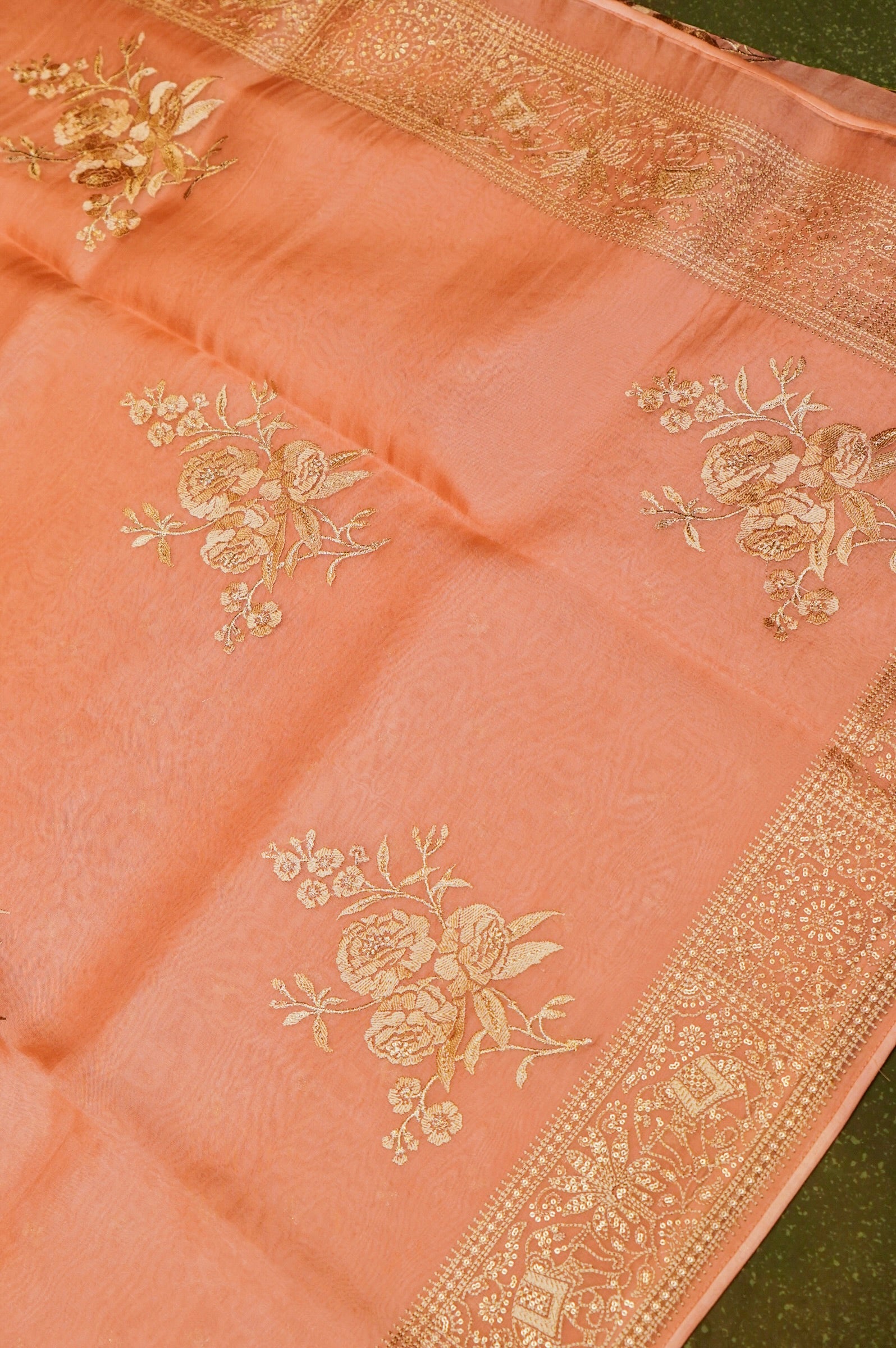 Designer Peach Organza Saree