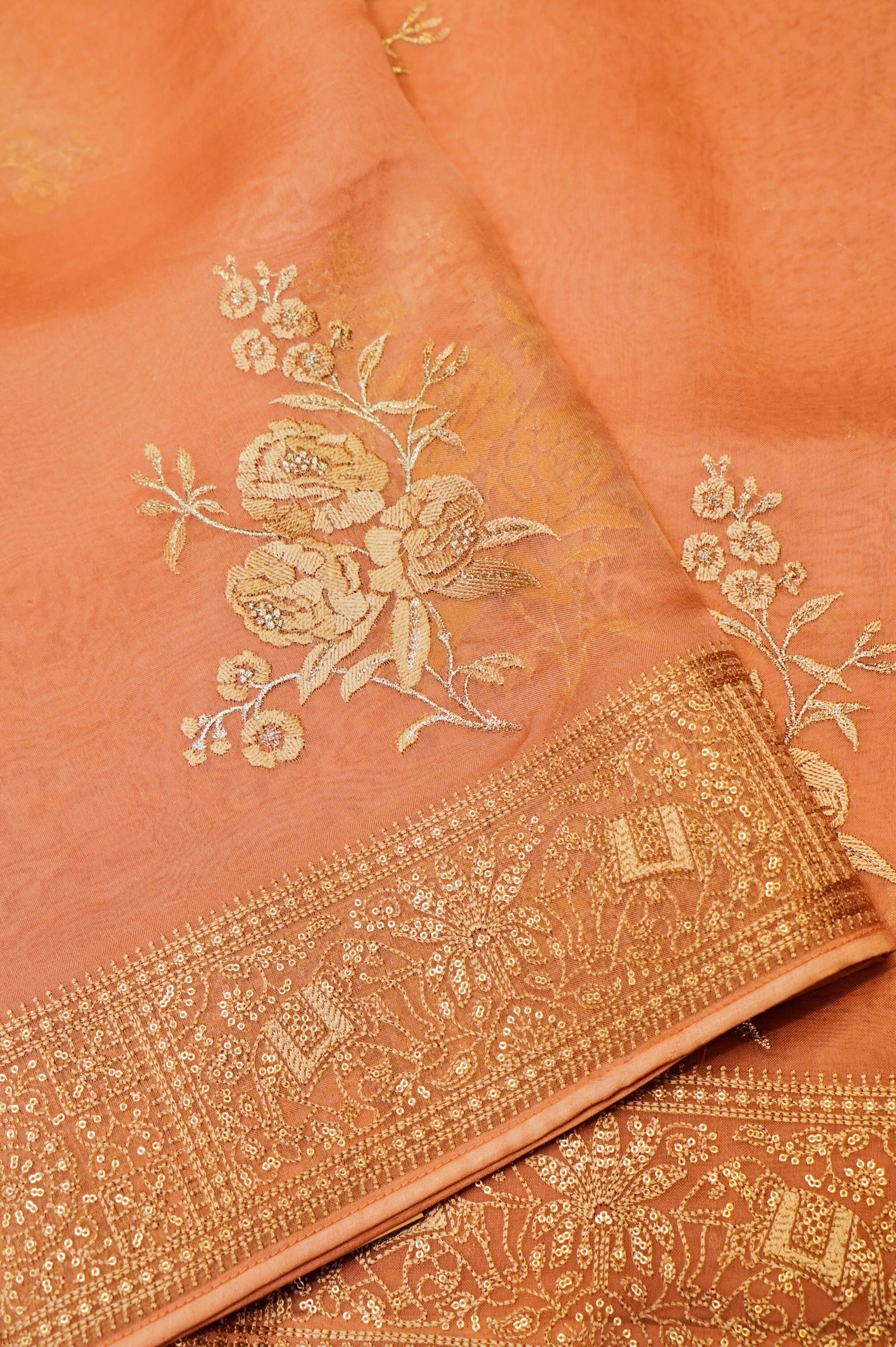 Designer Peach Organza Saree