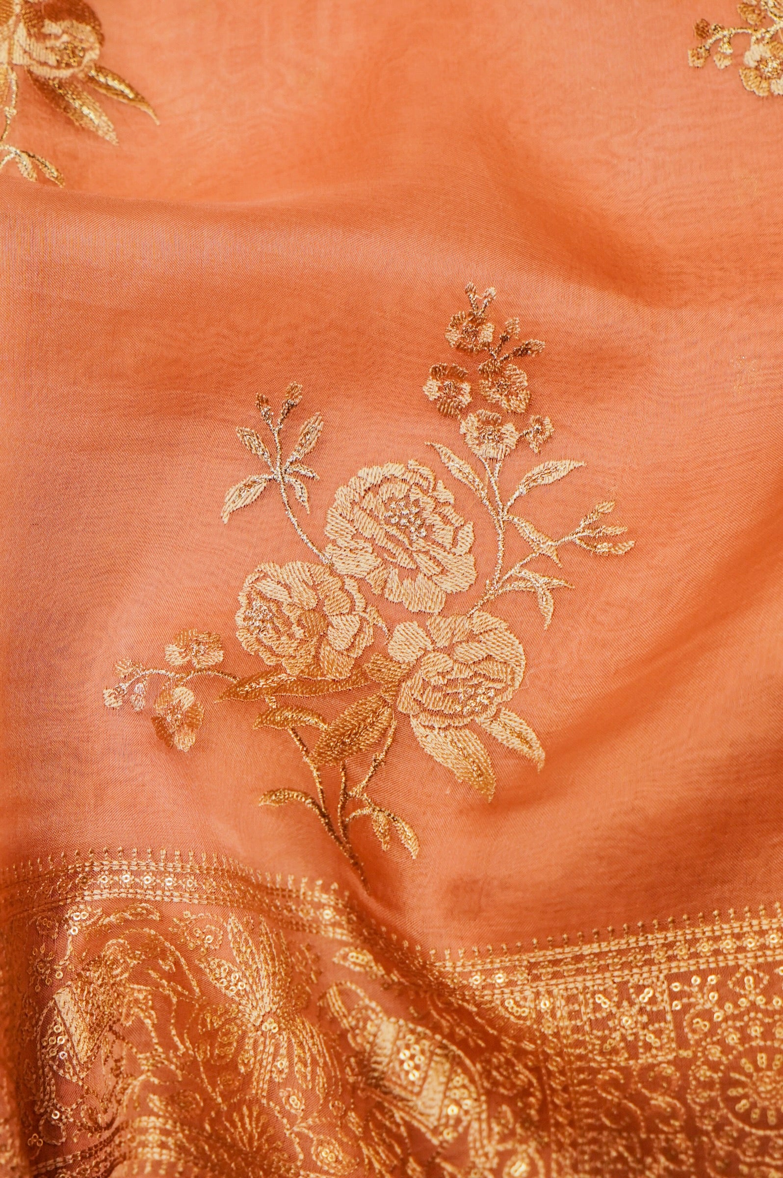 Designer Peach Organza Saree