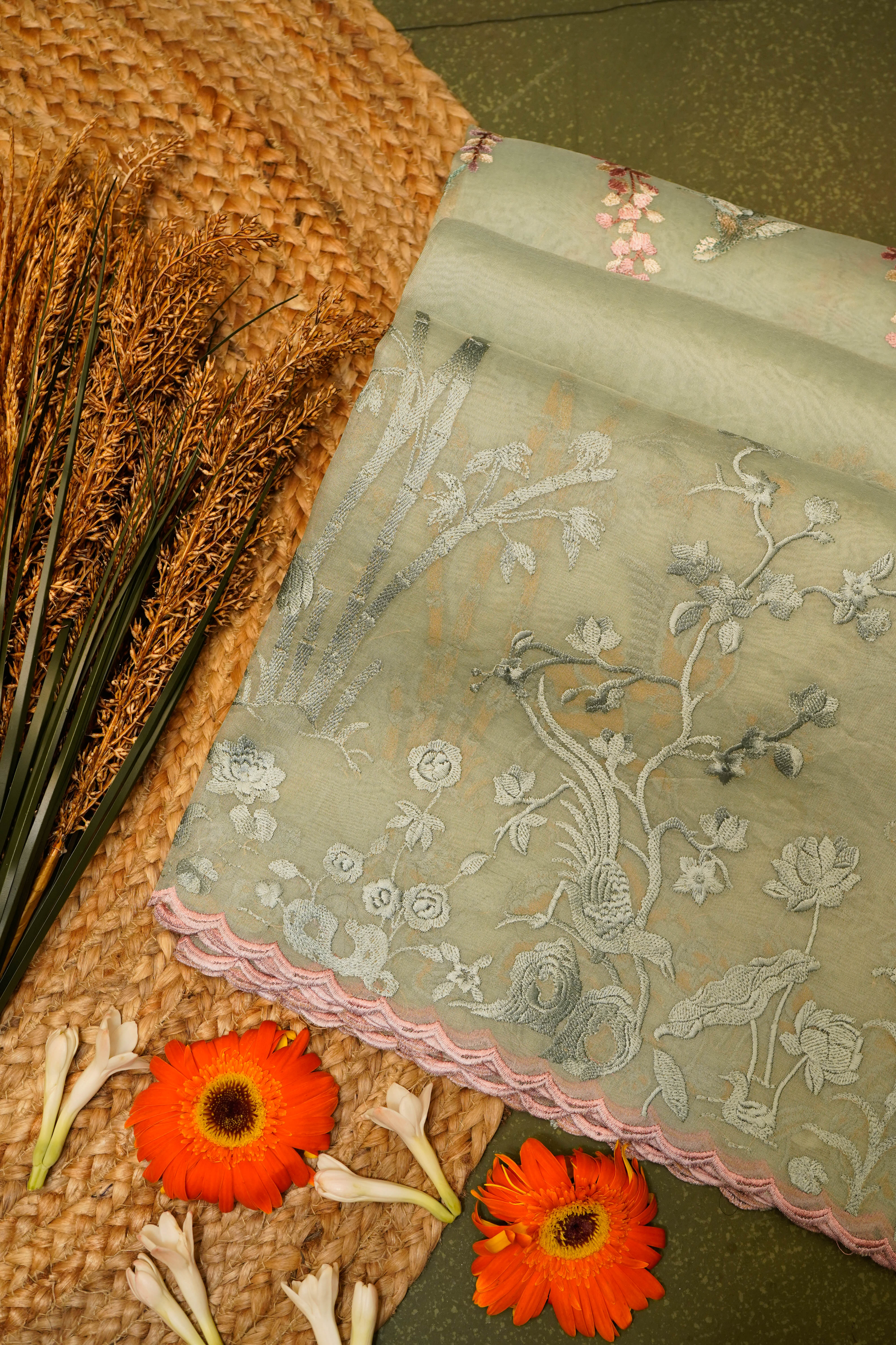 Designer Sea Green Organza Saree