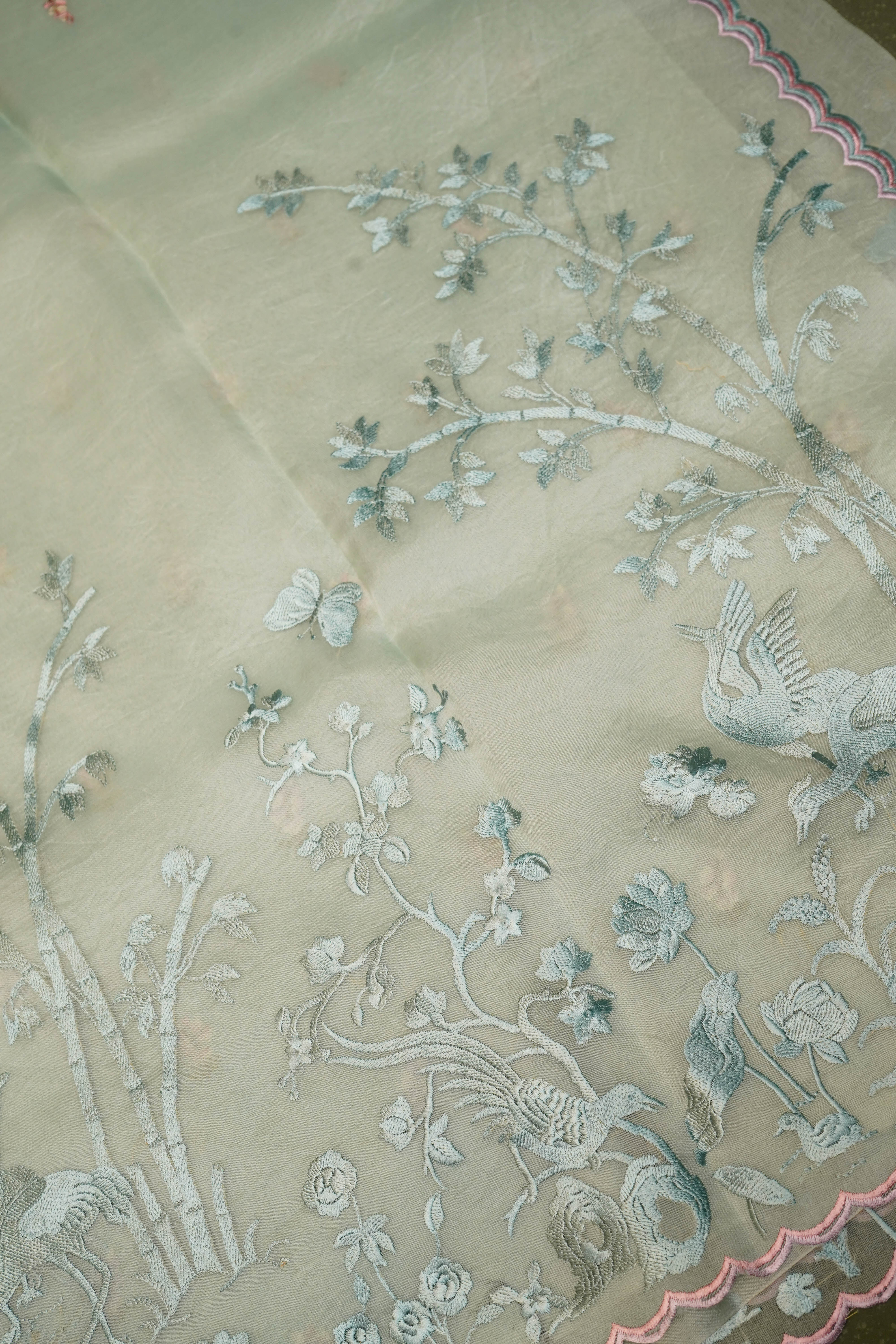 Designer Sea Green Organza Saree