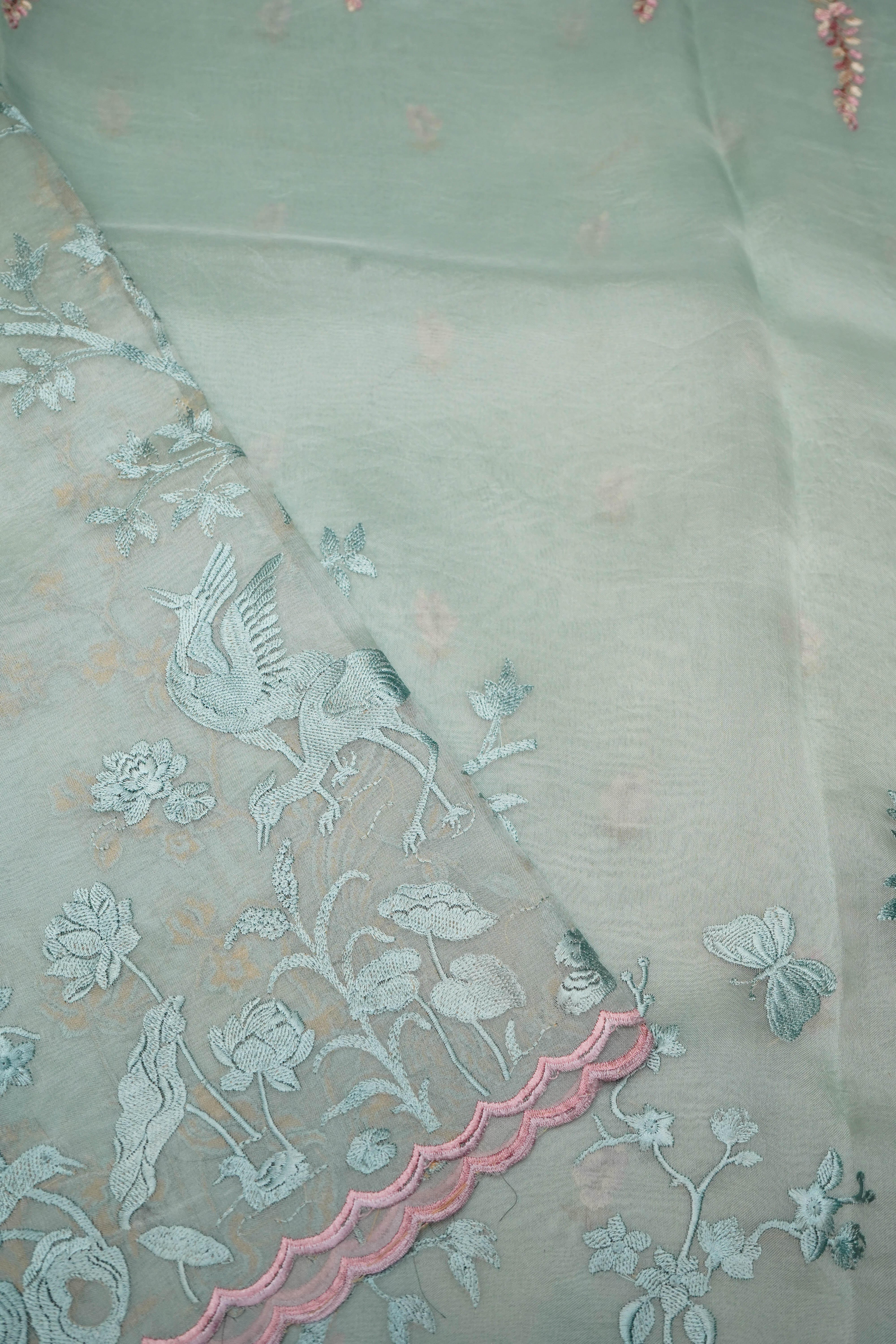 Designer Sea Green Organza Saree
