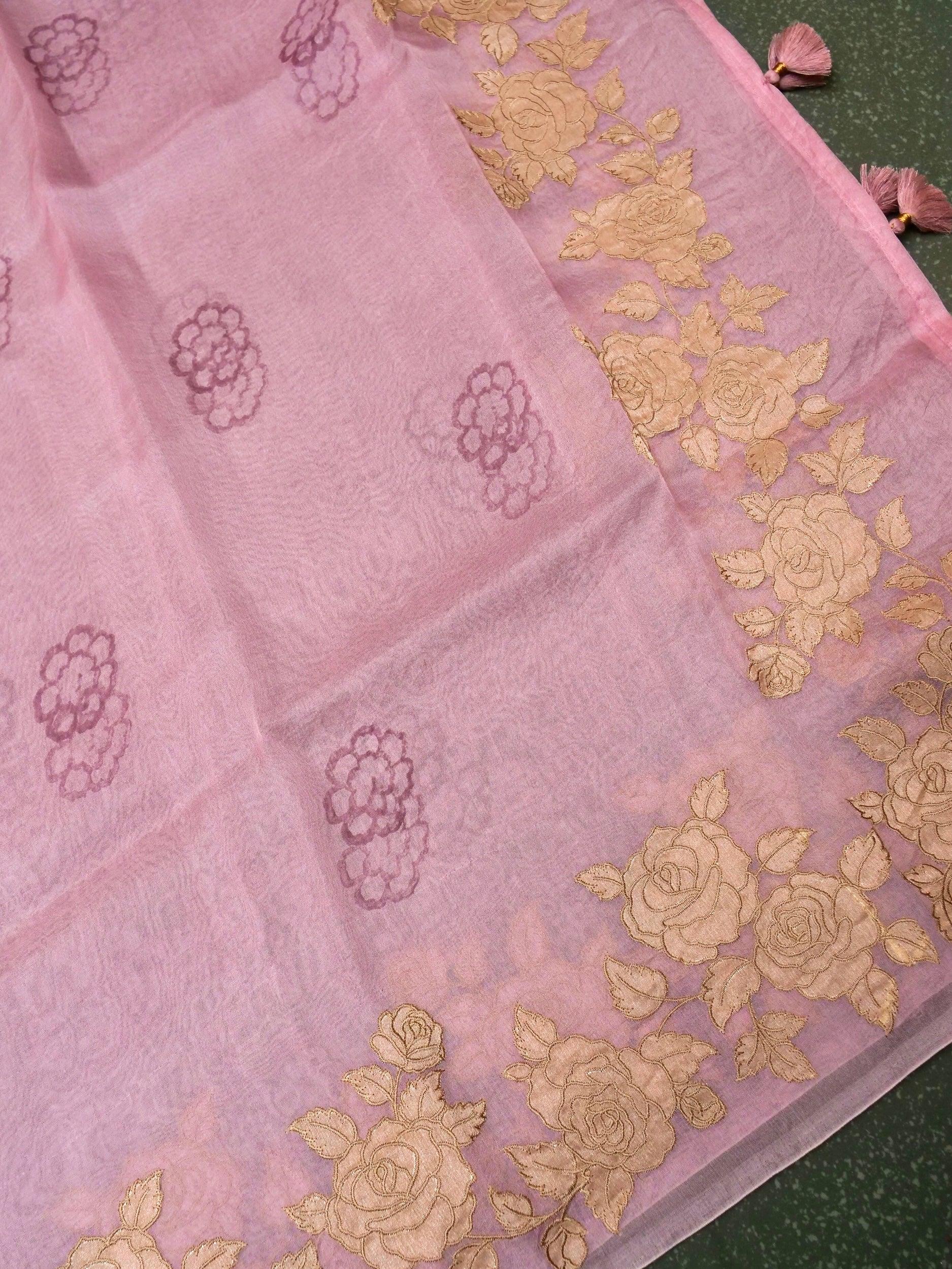 Designer Pink Kora Silk Suit