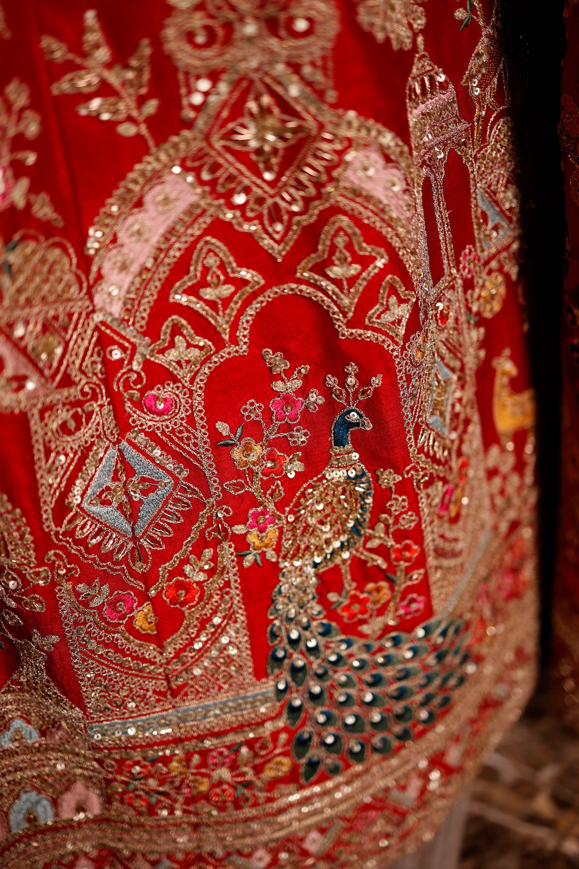 Designer Red Raw Silk Bridal Lehenga