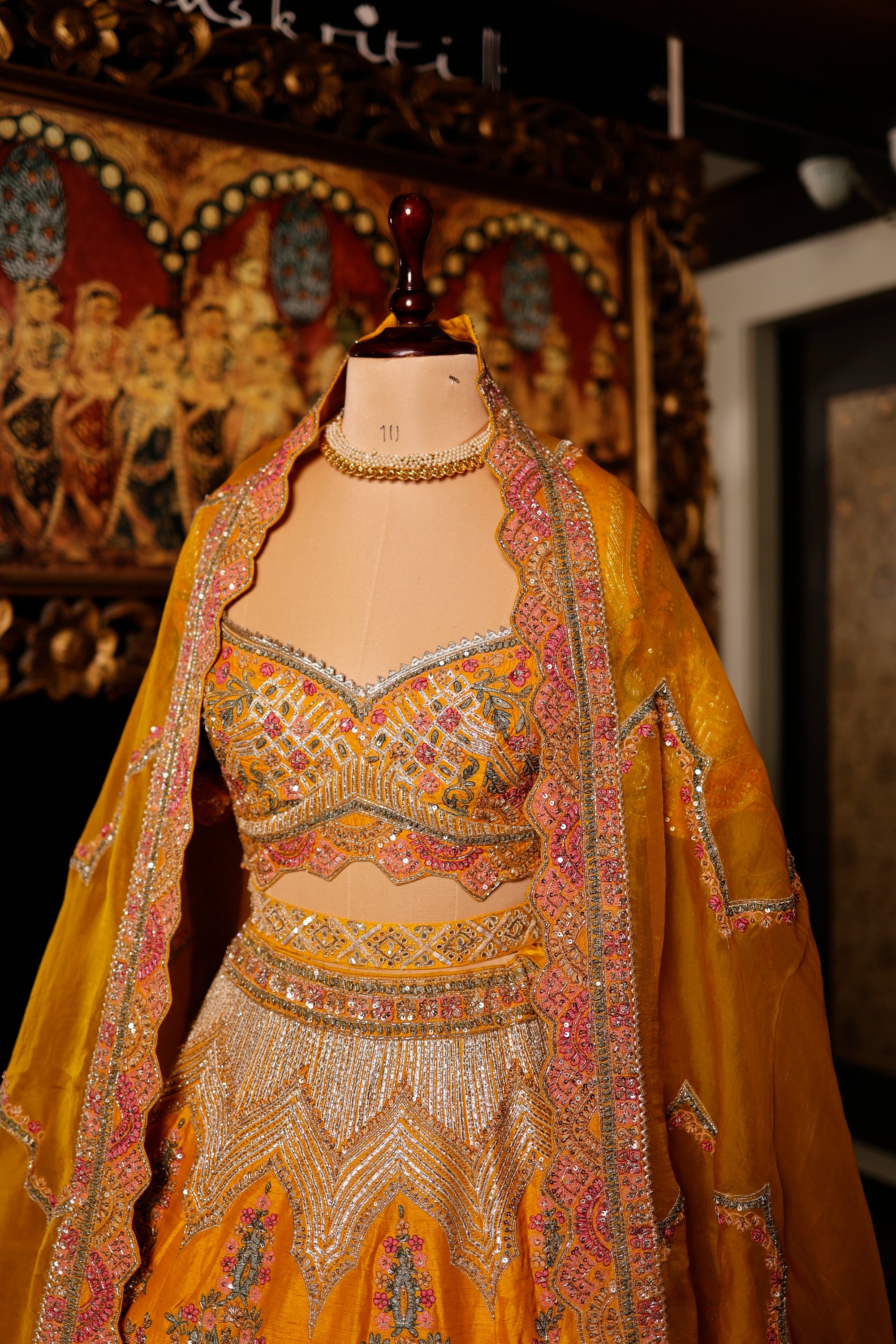 Designer Mustard Yellow Raw Silk Haldi Lehenga