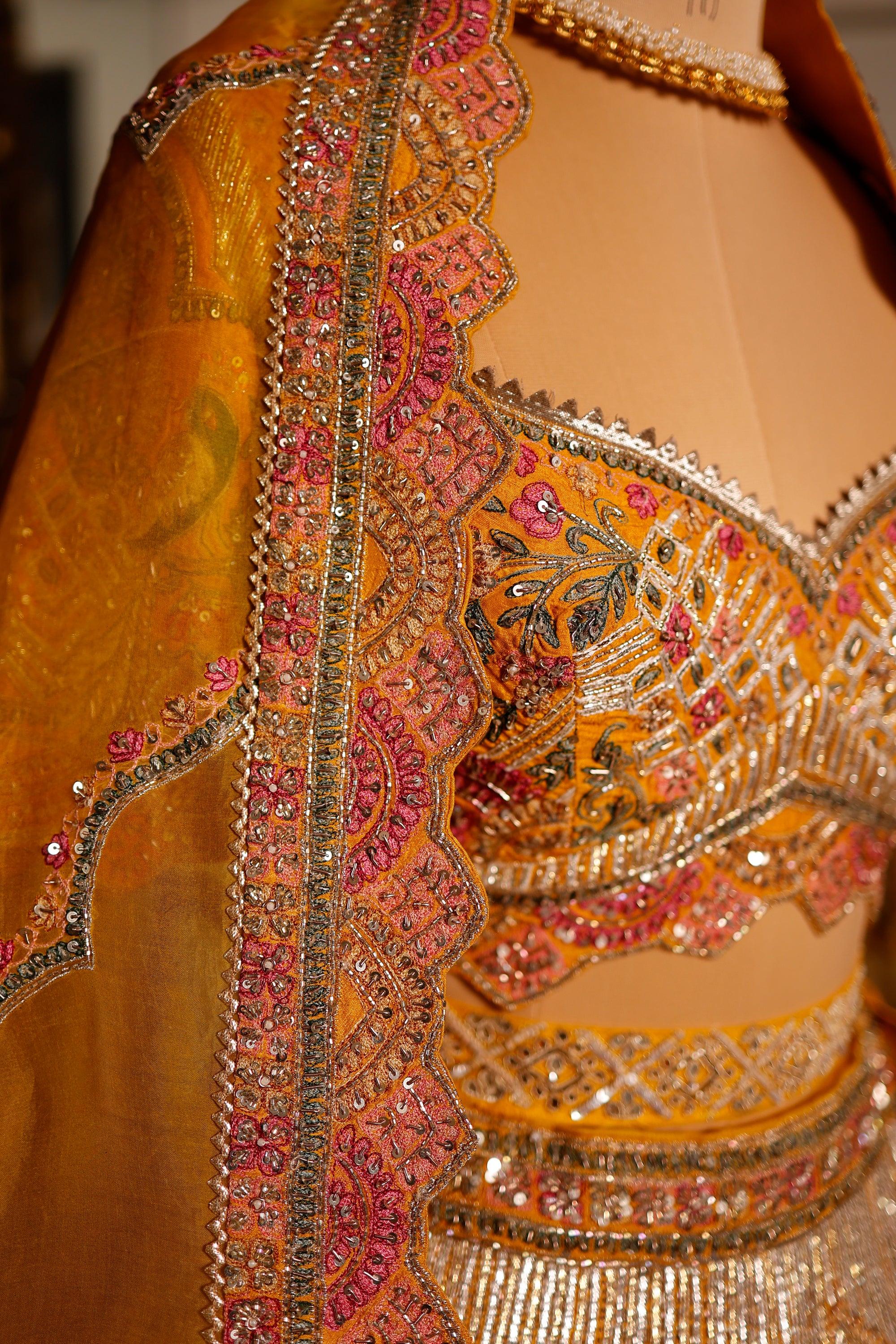 Designer Mustard Yellow Raw Silk Haldi Lehenga