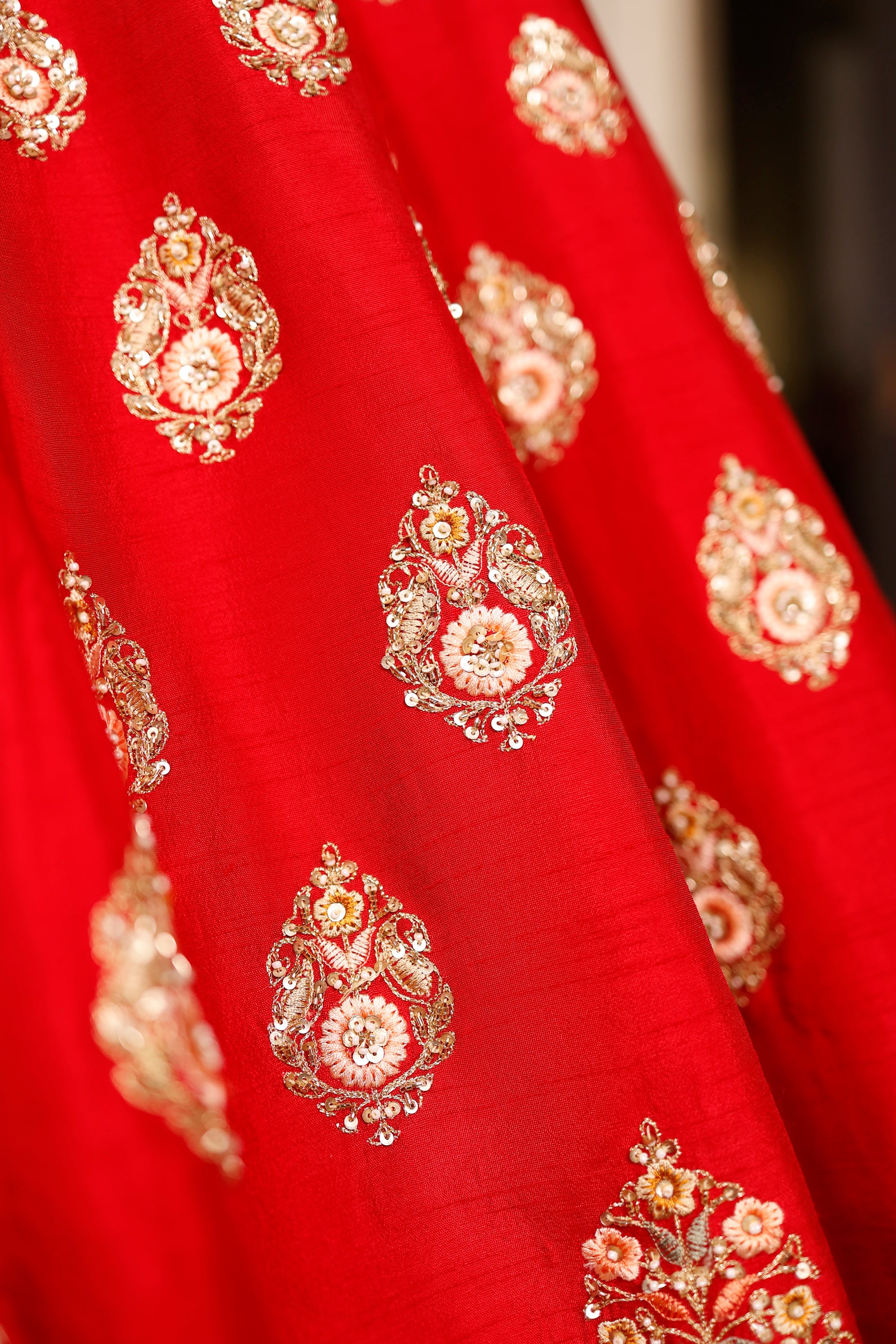 Designer Red Raw Silk Bridal Lehenga