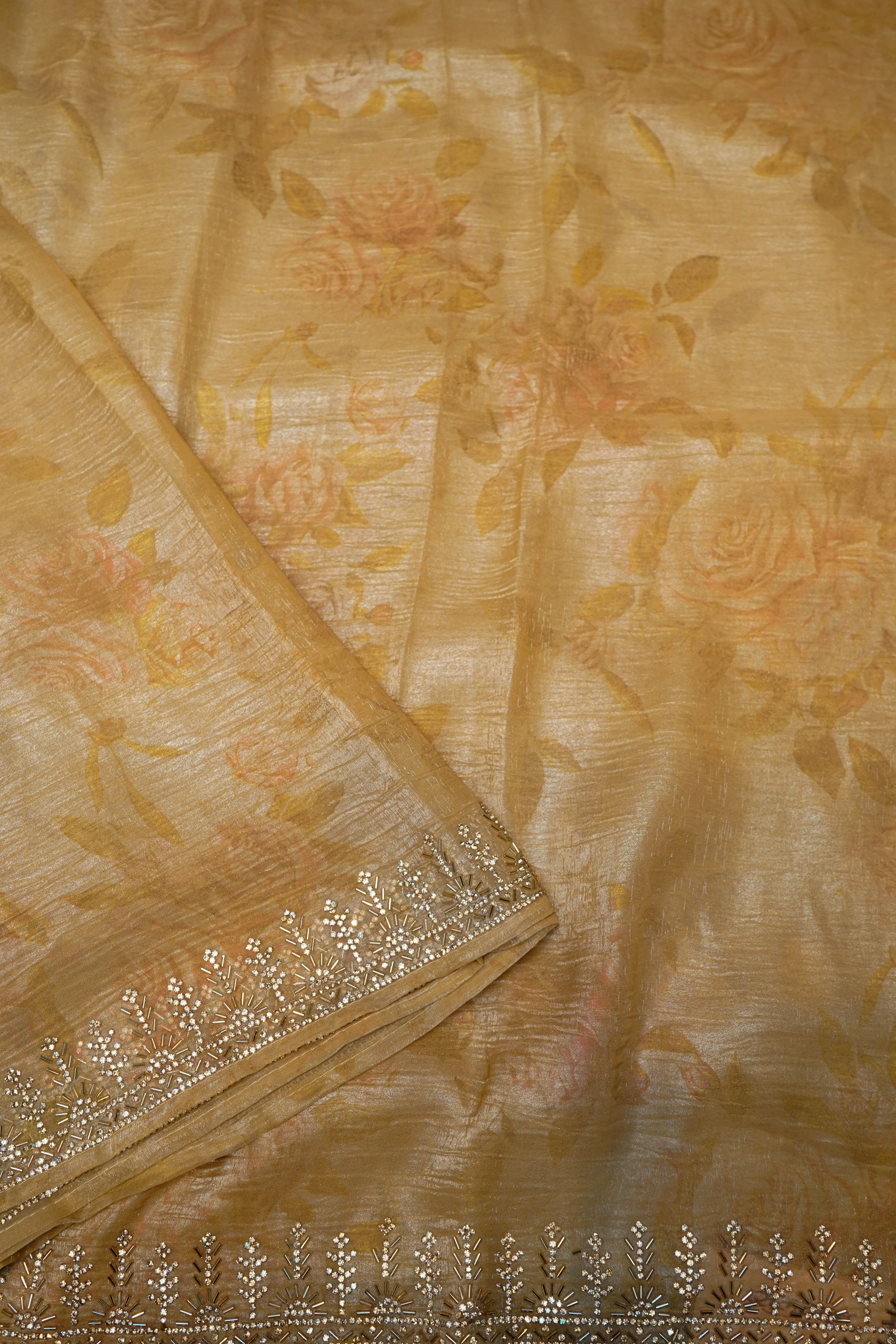 Designer Golden Blended Tissue Silk Saree