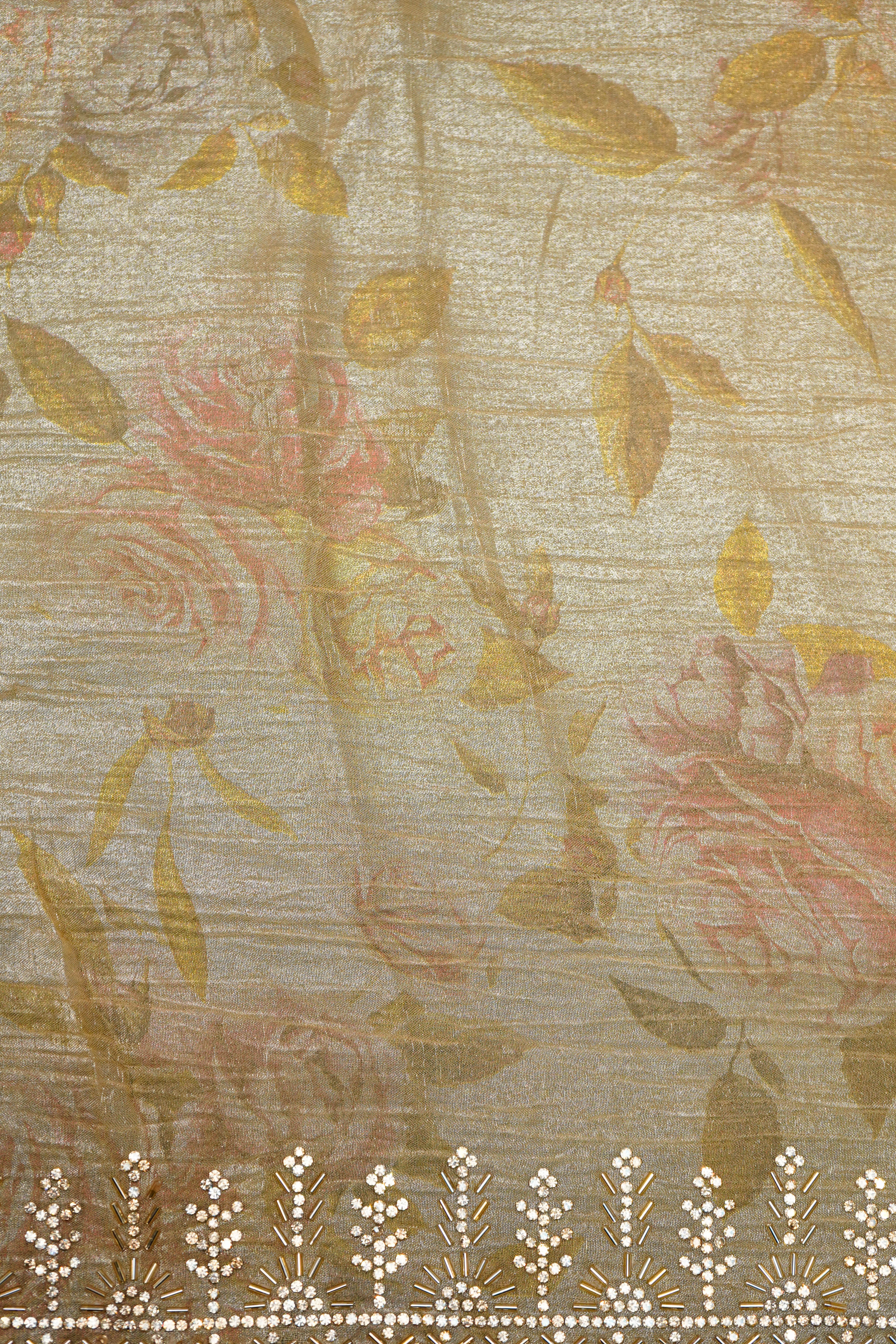 Designer Golden Blended Tissue Silk Saree