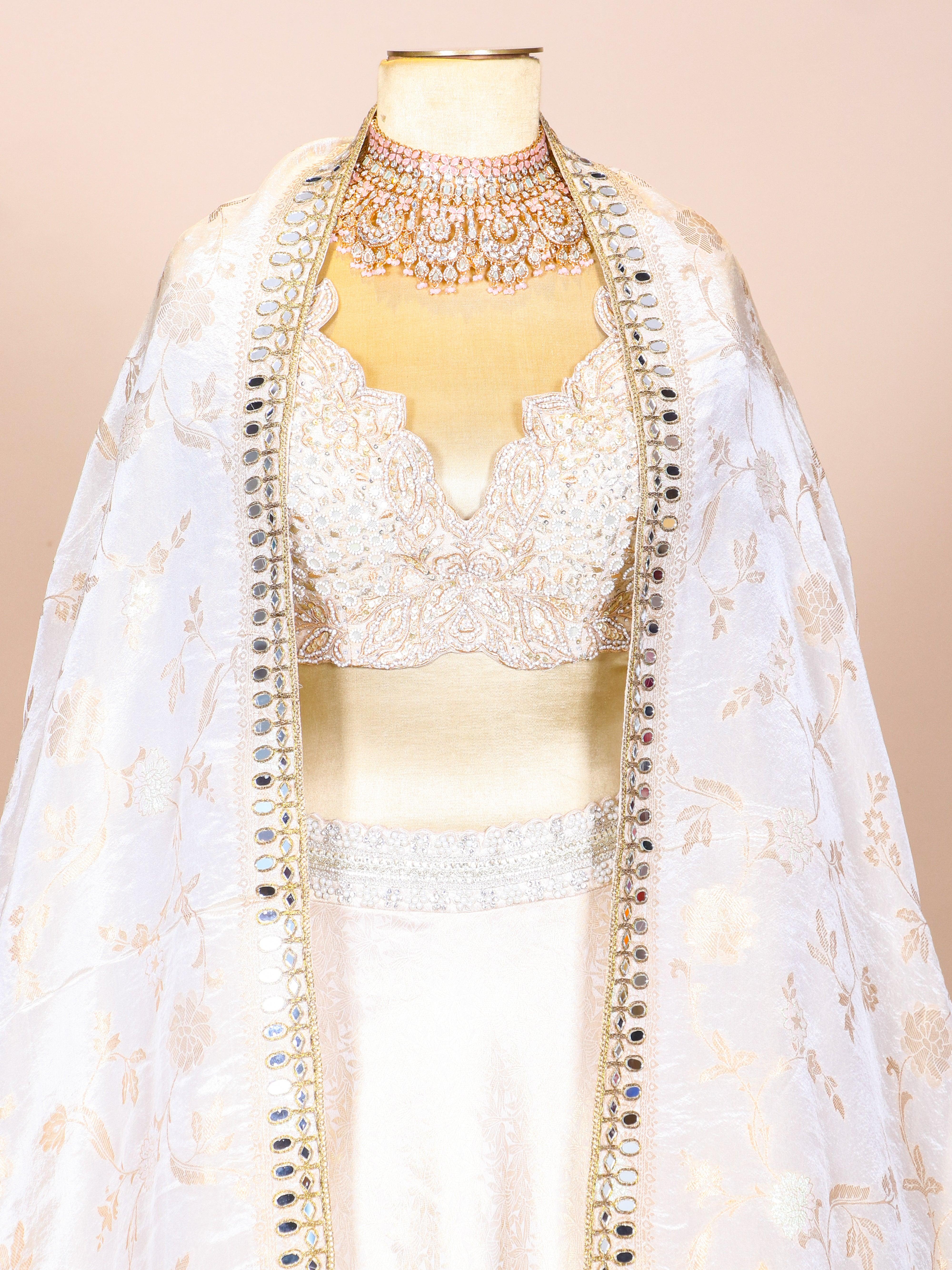 Designer Ivory Raw Silk Party Wear Lehenga - Sumangal Ekam