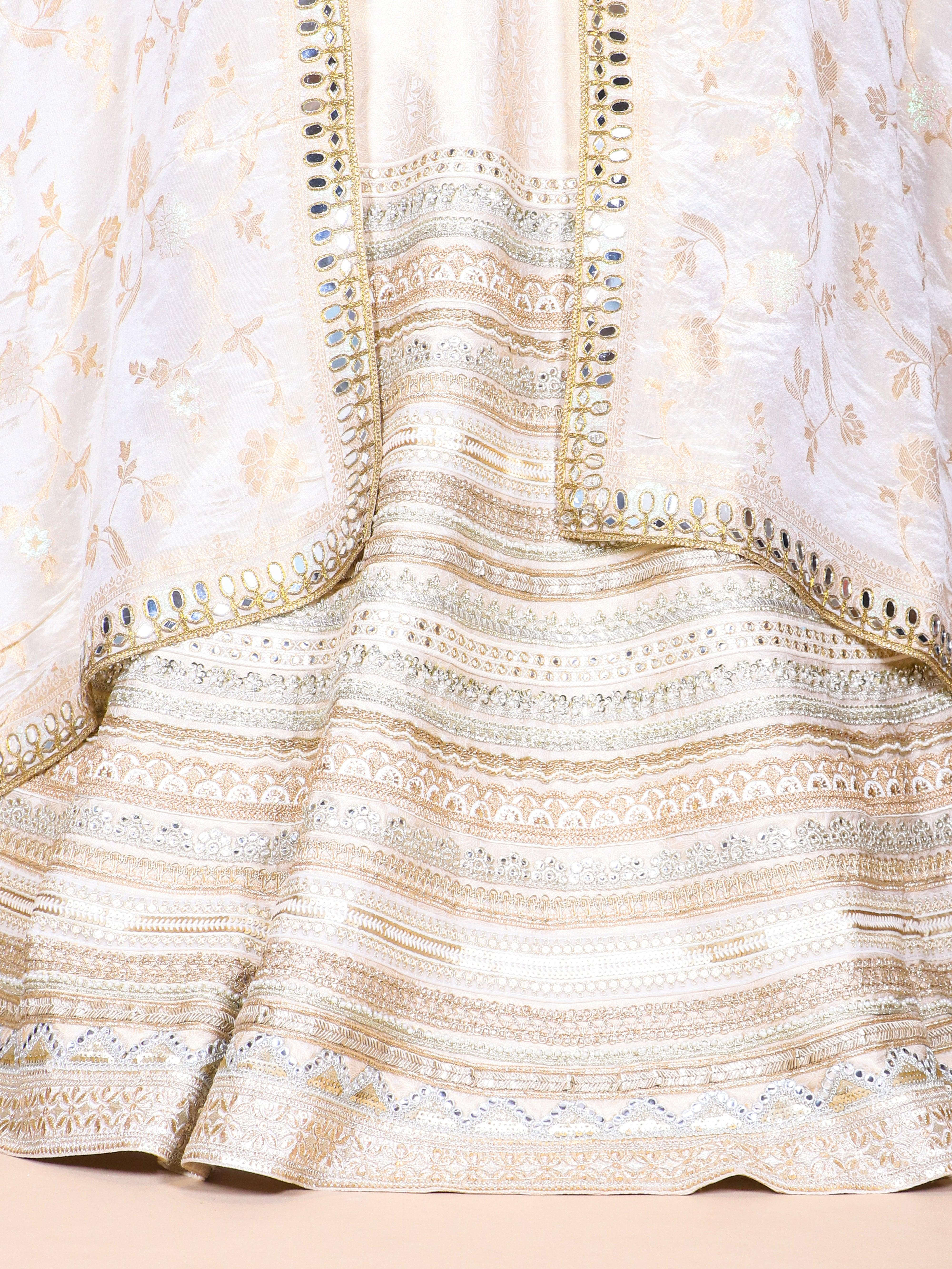 Designer Ivory Raw Silk Party Wear Lehenga - Sumangal Ekam