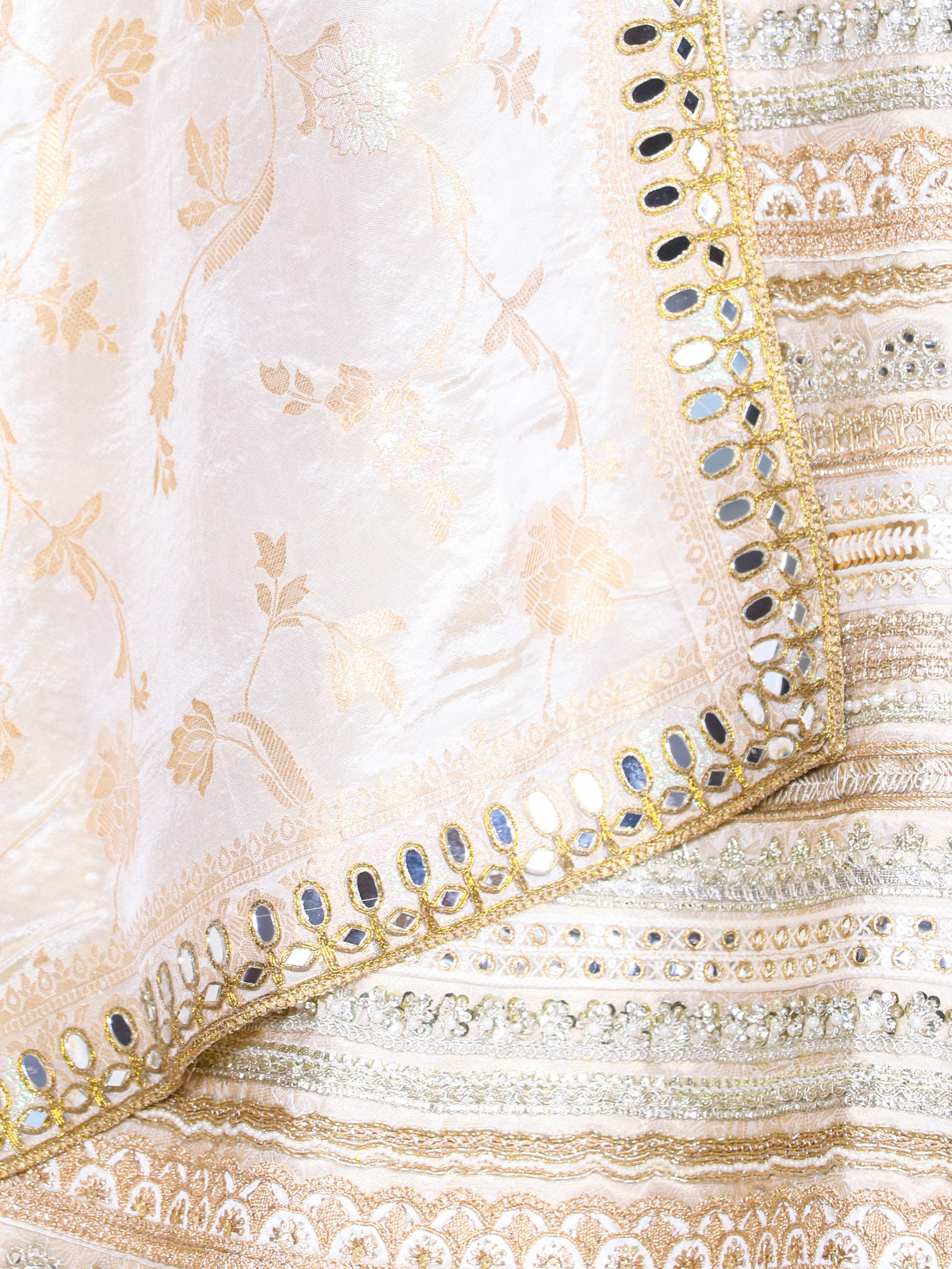 Designer Ivory Raw Silk Party Wear Lehenga - Sumangal Ekam